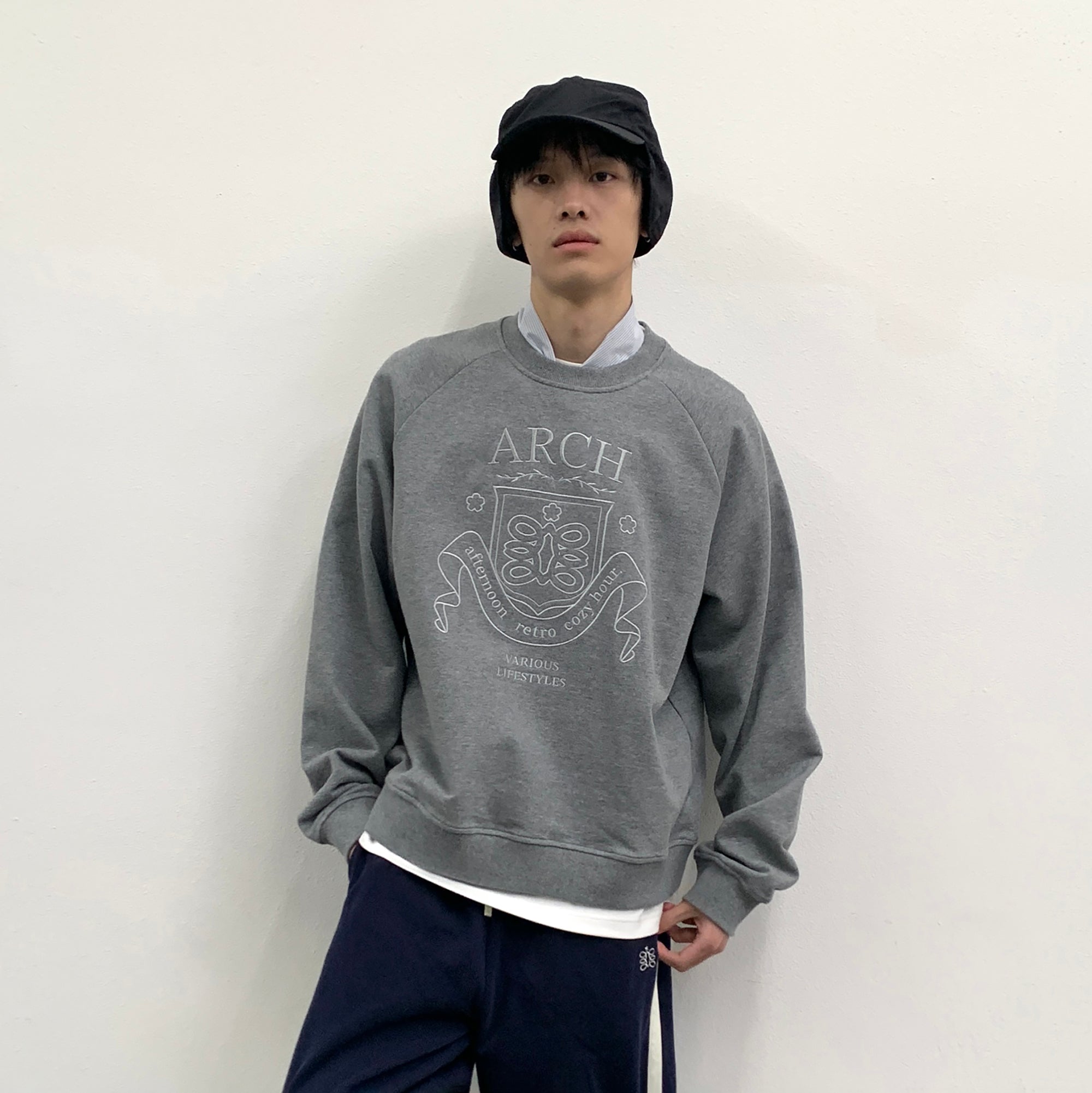 ROARINGWILD A ARCH Collegiate Loopback Raglan Sweatshirt-Sweatshirt-XS-Beige-Free Shipping Leatheretro