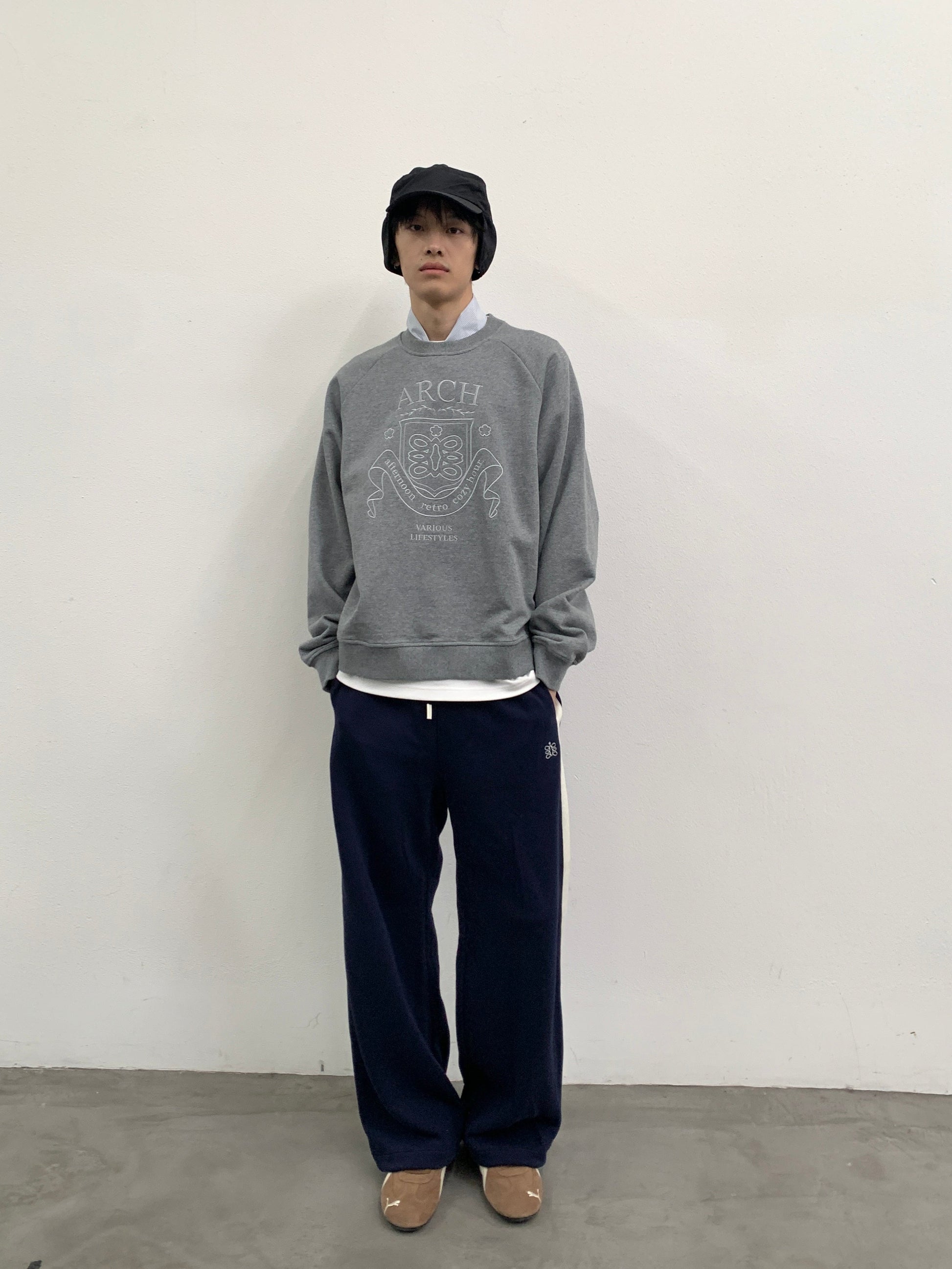 ROARINGWILD A ARCH Collegiate Loopback Raglan Sweatshirt-Sweatshirt-XS-Beige-Free Shipping Leatheretro
