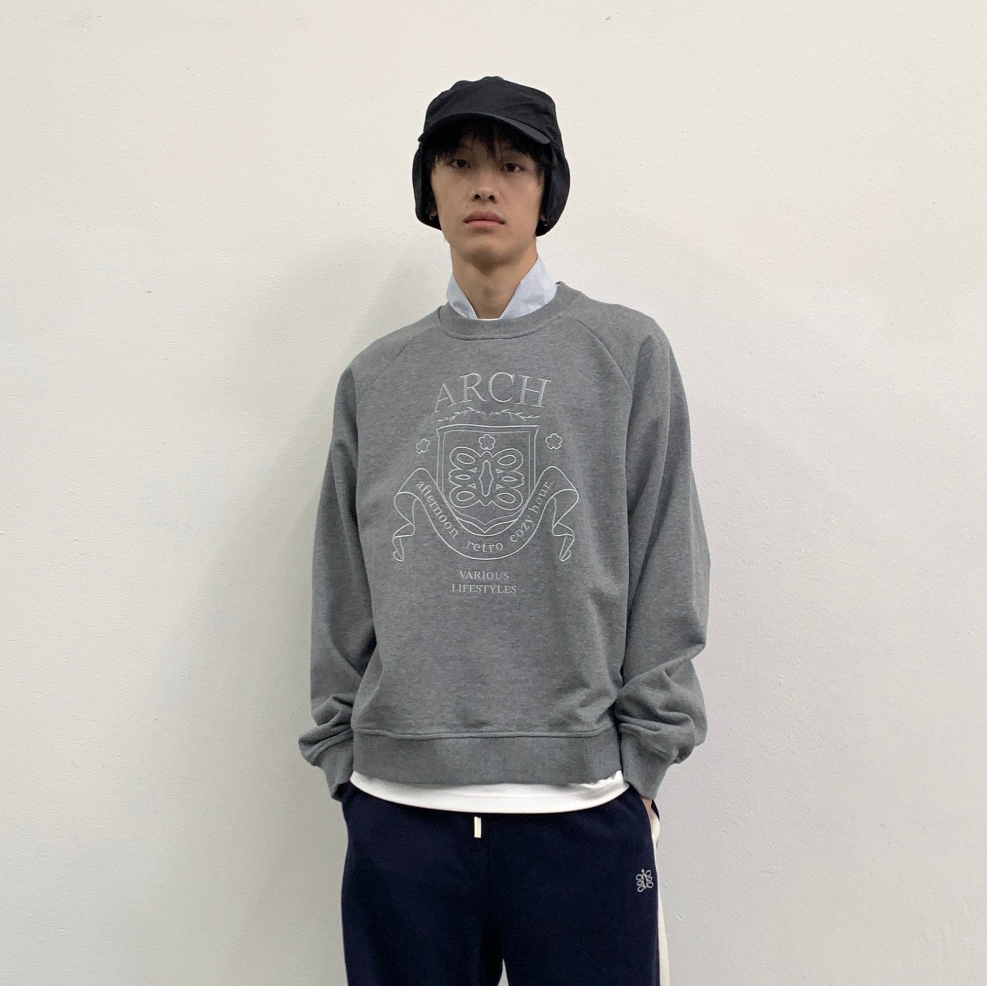 ROARINGWILD A ARCH Collegiate Loopback Raglan Sweatshirt-Sweatshirt-XS-Gray-Free Shipping Leatheretro