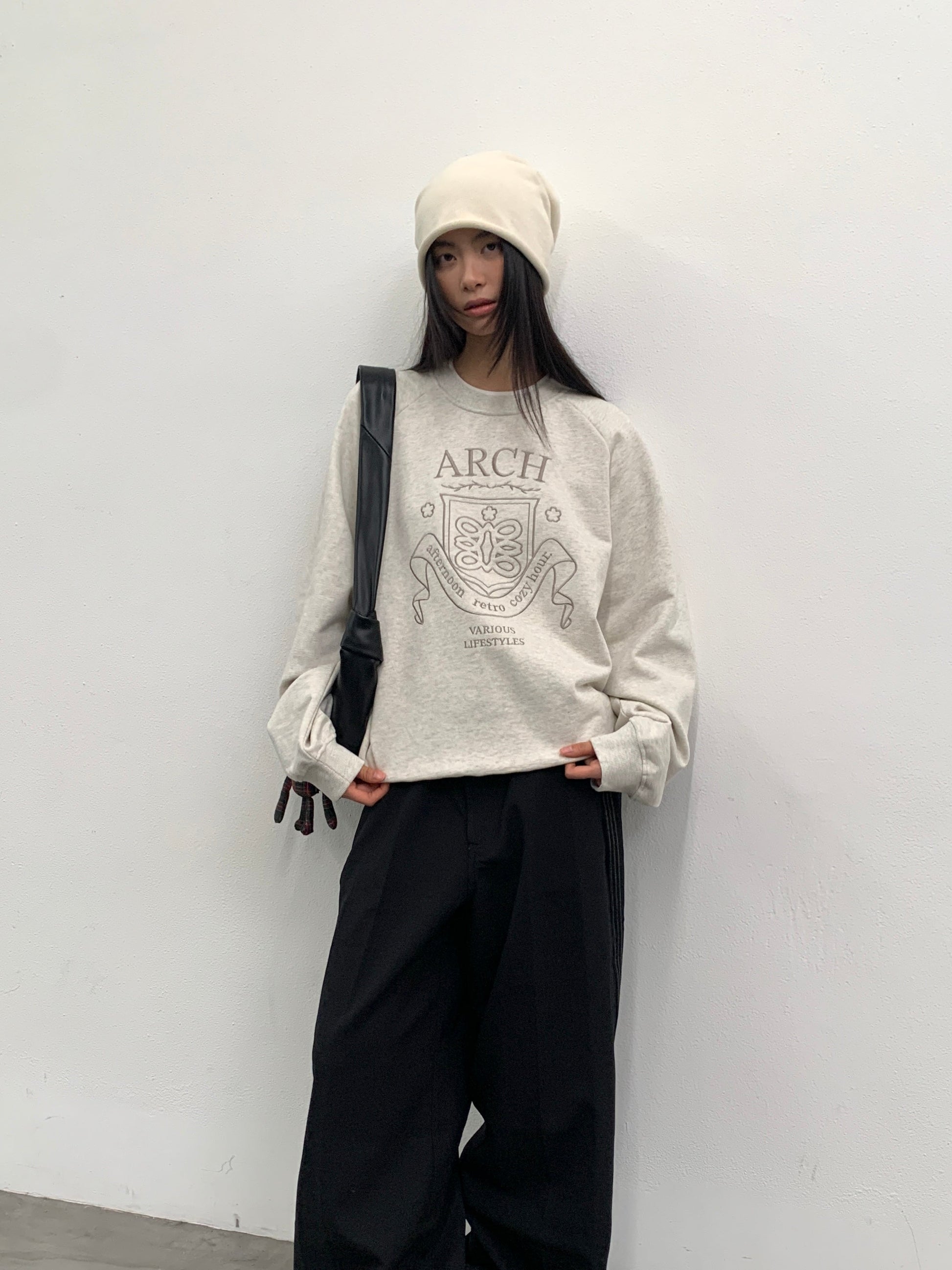 ROARINGWILD A ARCH Collegiate Loopback Raglan Sweatshirt-Sweatshirt-XS-Beige-Free Shipping Leatheretro