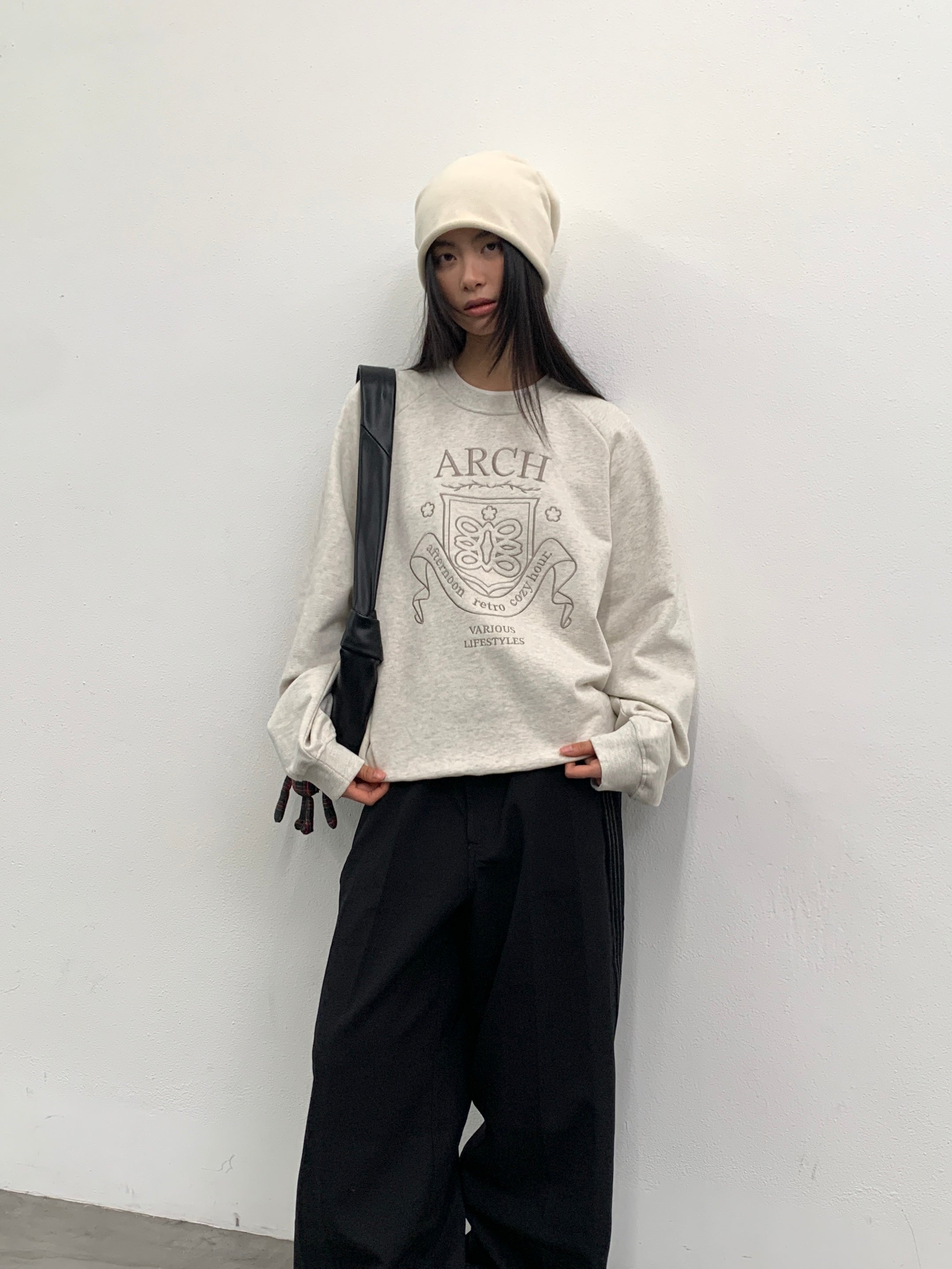 ROARINGWILD A ARCH Collegiate Loopback Raglan Sweatshirt-Sweatshirt-XS-Beige-Free Shipping Leatheretro