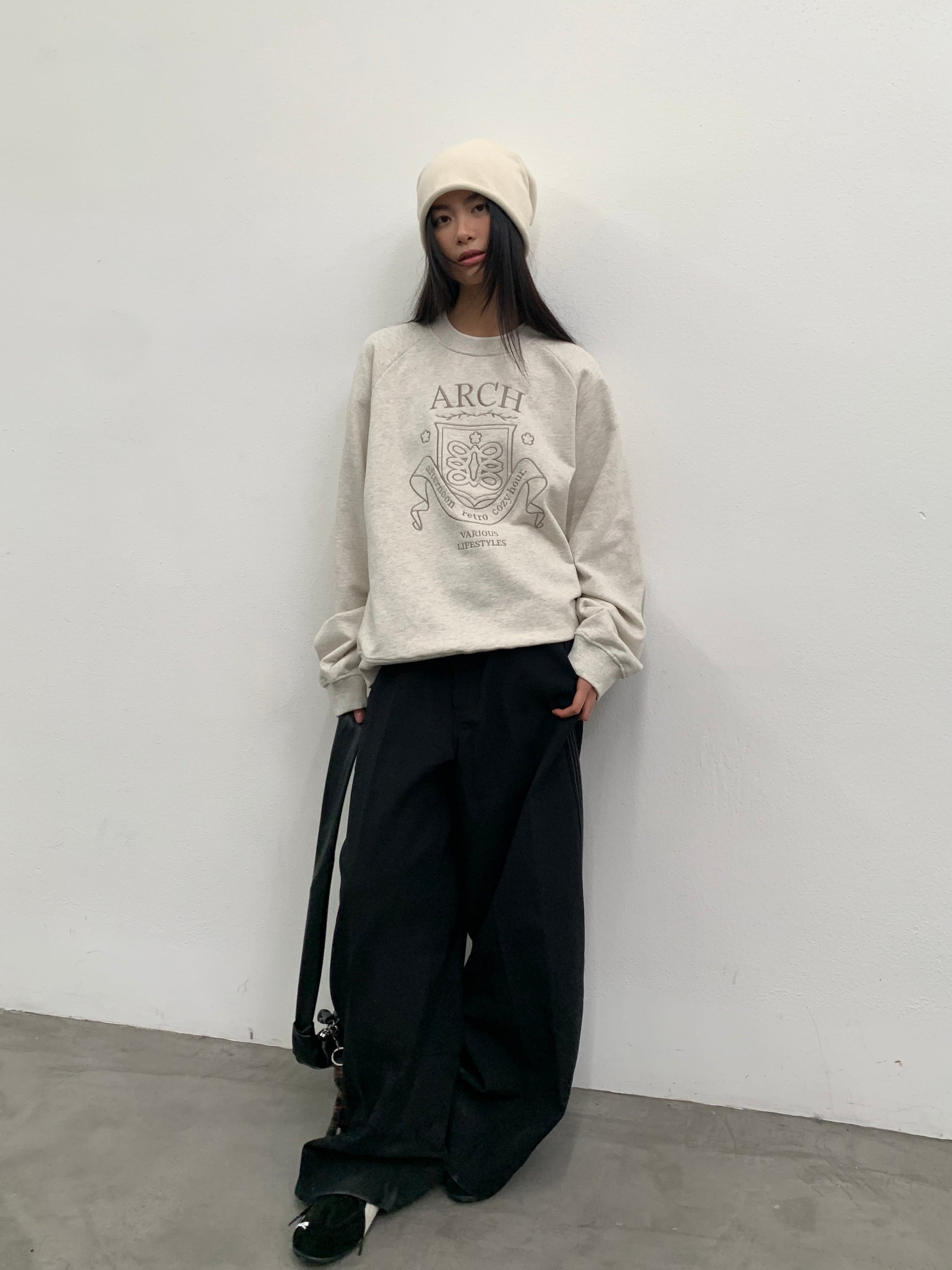 ROARINGWILD A ARCH Collegiate Loopback Raglan Sweatshirt-Sweatshirt-XS-Beige-Free Shipping Leatheretro