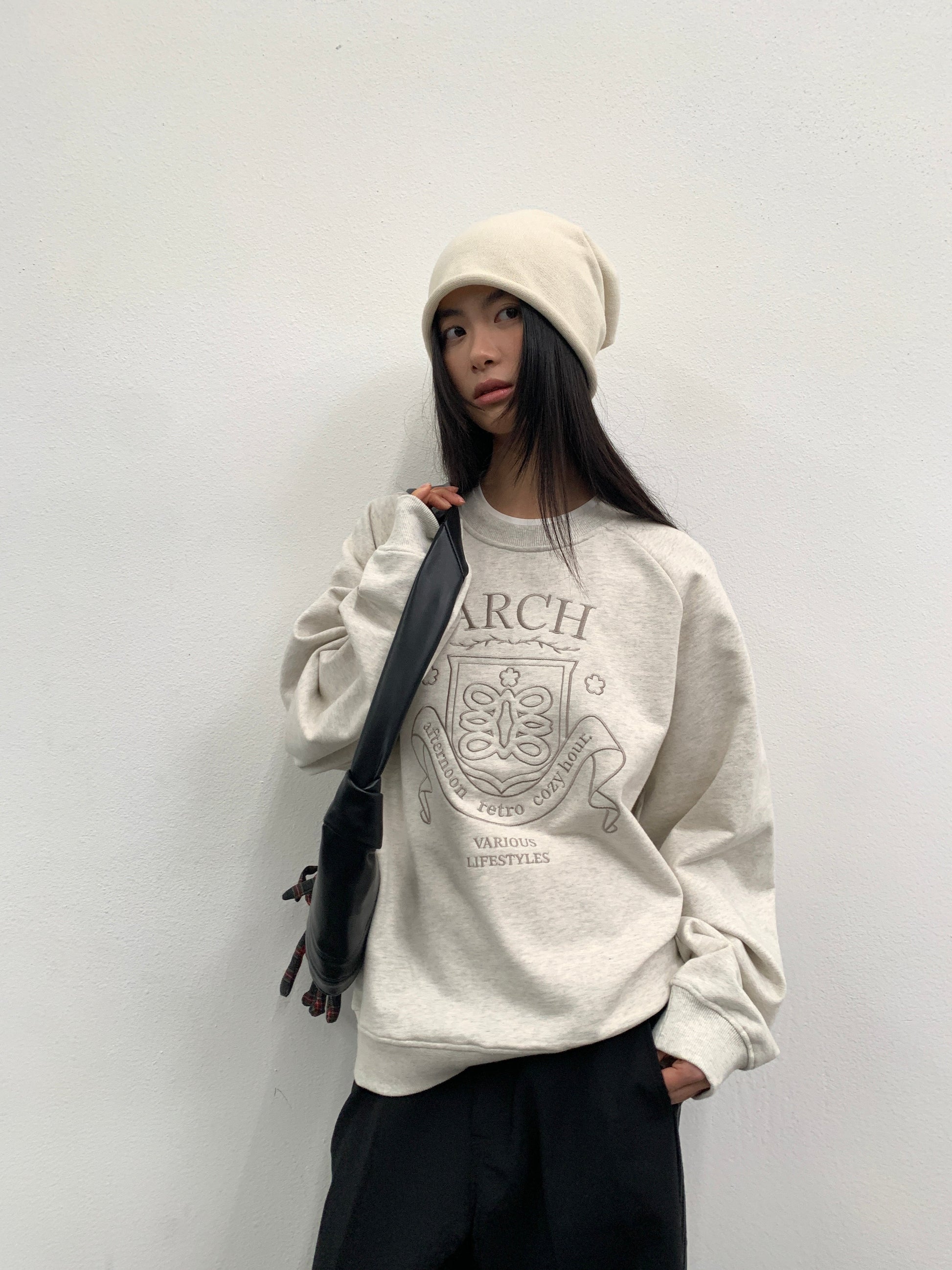 ROARINGWILD A ARCH Collegiate Loopback Raglan Sweatshirt-Sweatshirt-XS-Beige-Free Shipping Leatheretro