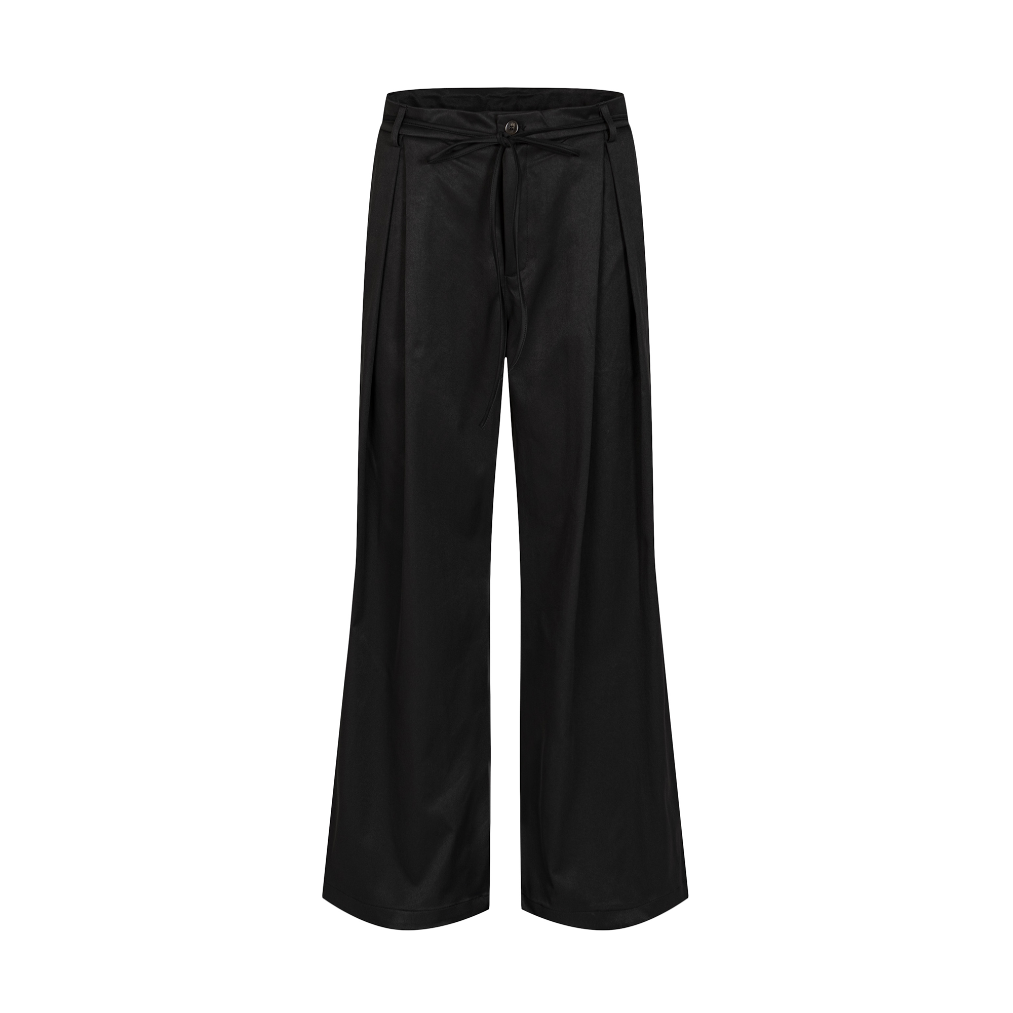 OVDY Pleated Textured Wide-Leg Pants-Pants-S-Black-Free Shipping Leatheretro