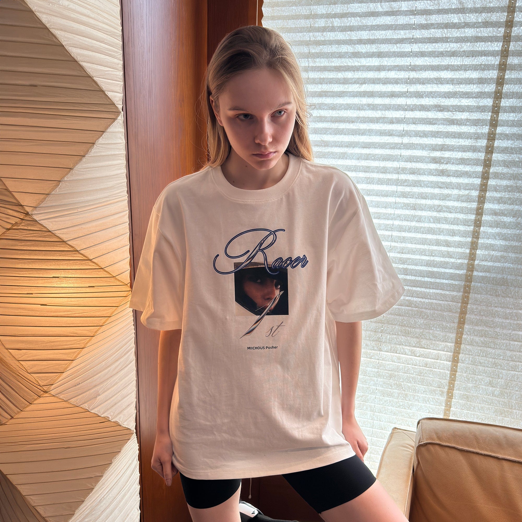 MIICHOUS Racer Portrait Graphic T-Shirt-T Shirt-S-White-Free Shipping Leatheretro