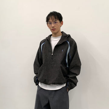 ROARINGWILD A ARCH Plaid Paneled Half-Zip Hooded Jacket-Jacket-XS-Gray-Free Shipping Leatheretro