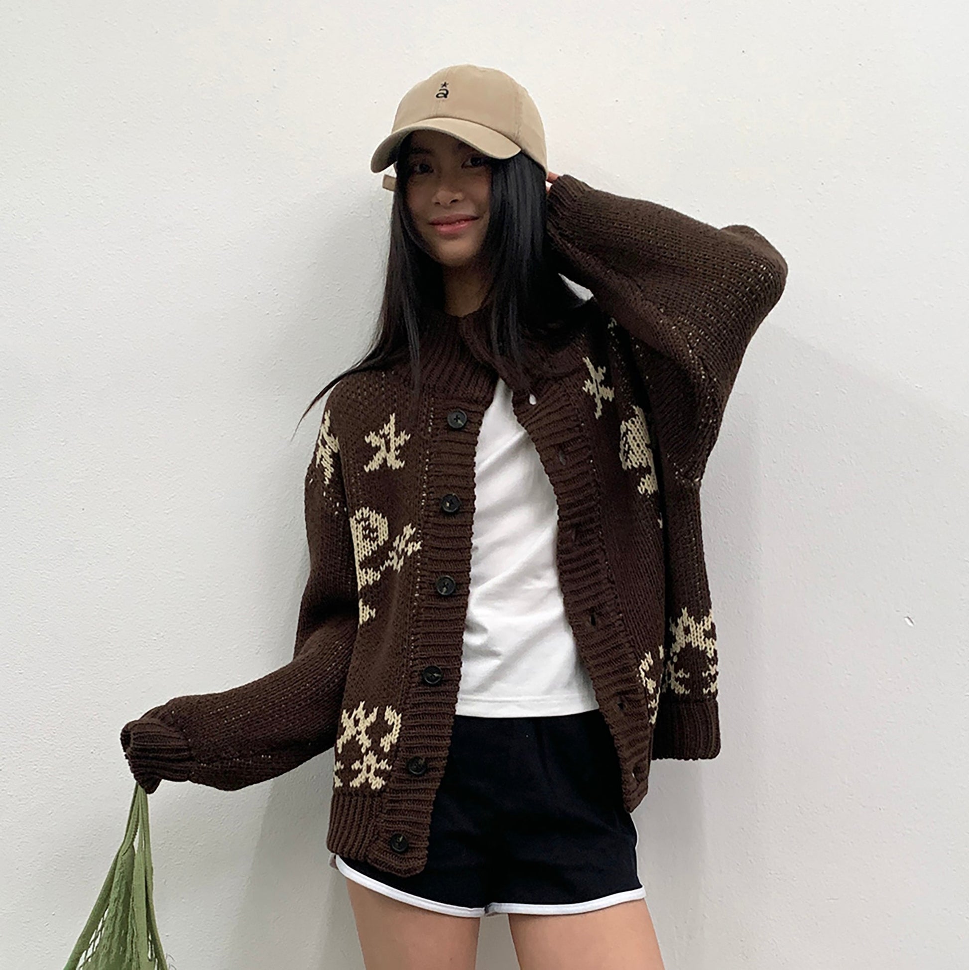 ROARINGWILD A ARCH Jacquard Chunky Knit Cardigan-Jacket-XS-Brown-Free Shipping Leatheretro