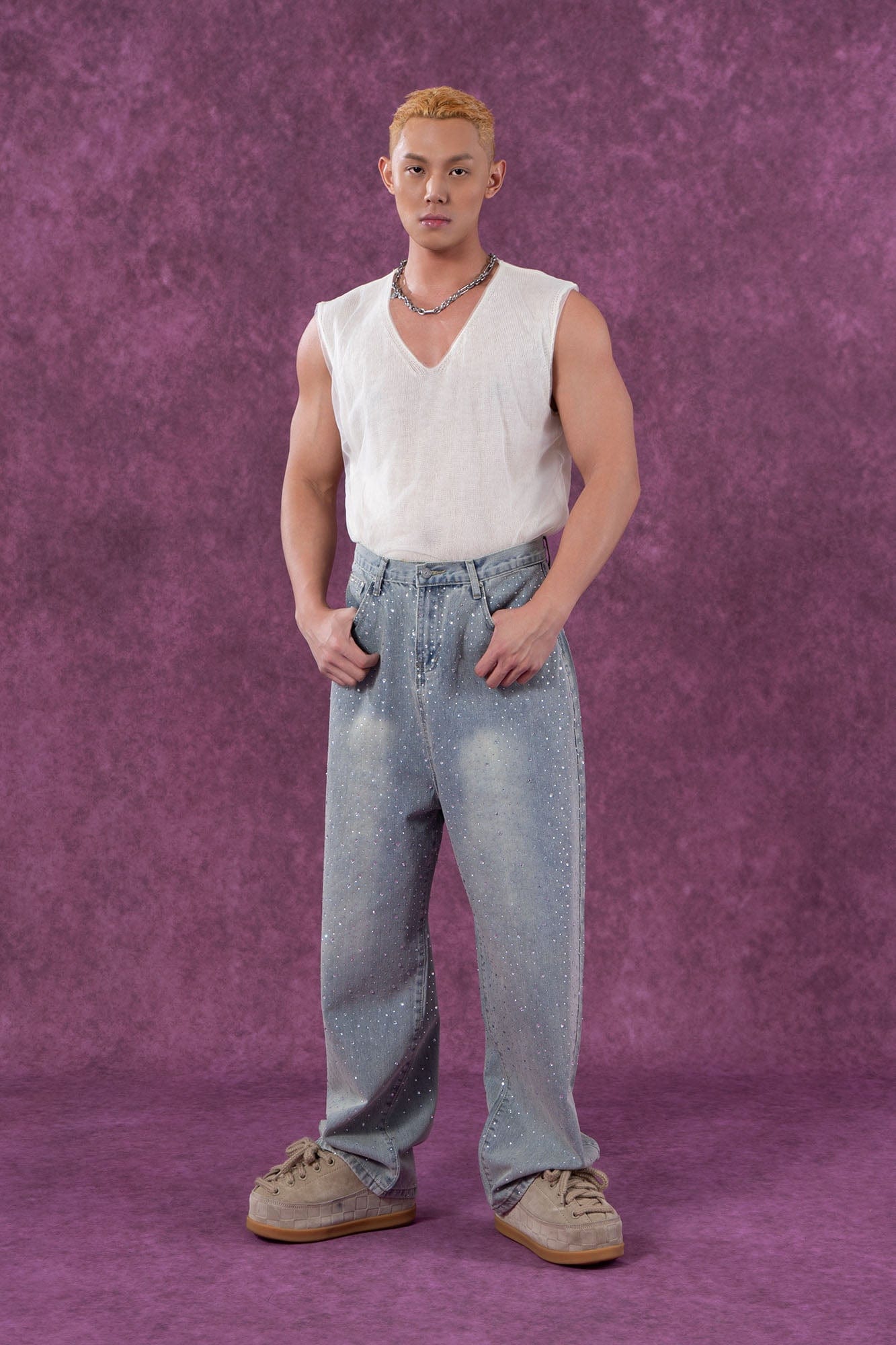 CLP Sheer-Layered V-Neck Oversized Tank Top-Tank Top-M-Apricot-Free Shipping Leatheretro