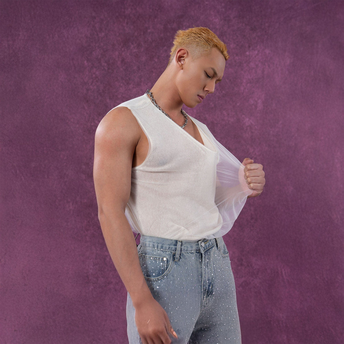 CLP Sheer-Layered V-Neck Oversized Tank Top-Tank Top-M-Apricot-Free Shipping Leatheretro