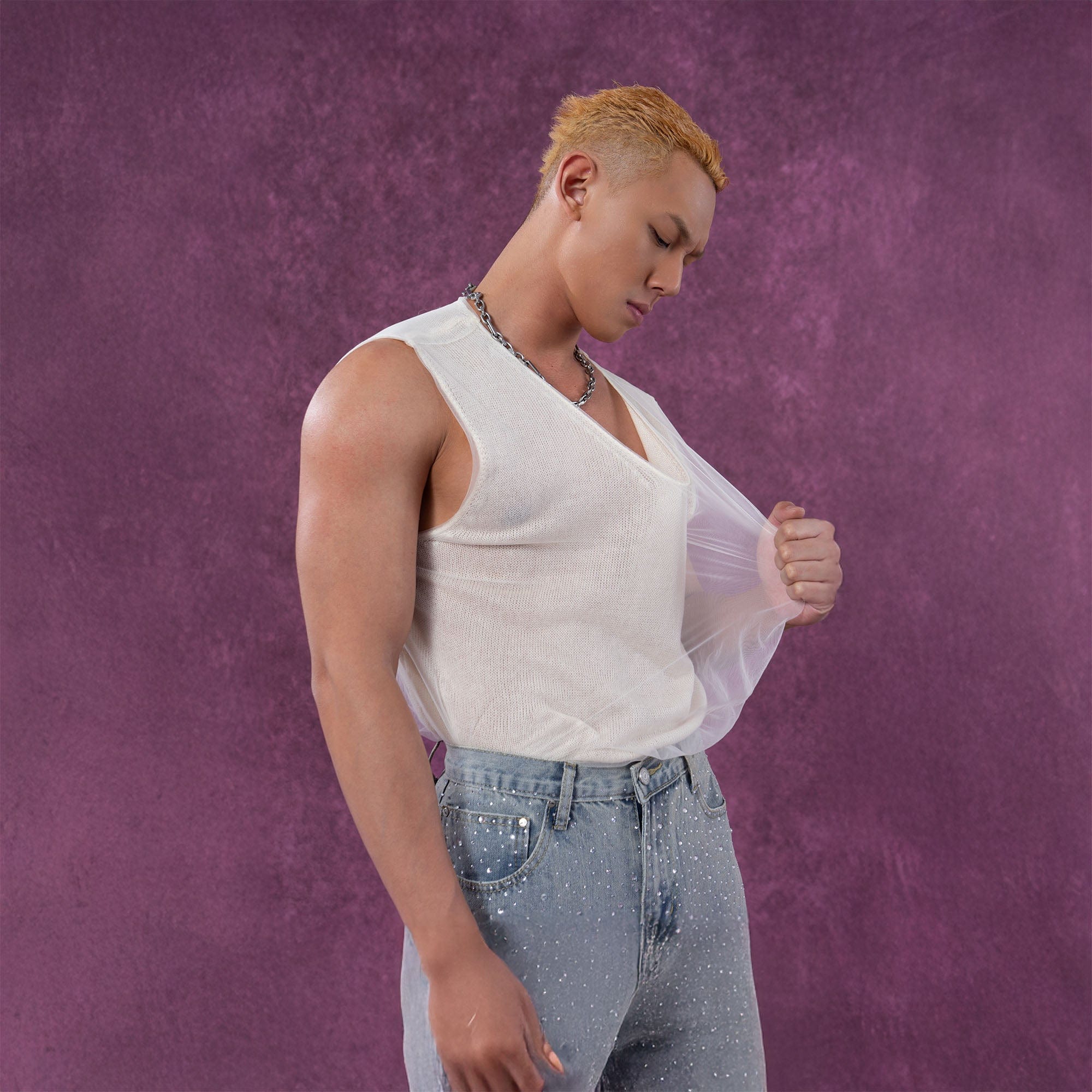 CLP Sheer-Layered V-Neck Oversized Tank Top-Tank Top-M-Apricot-Free Shipping Leatheretro