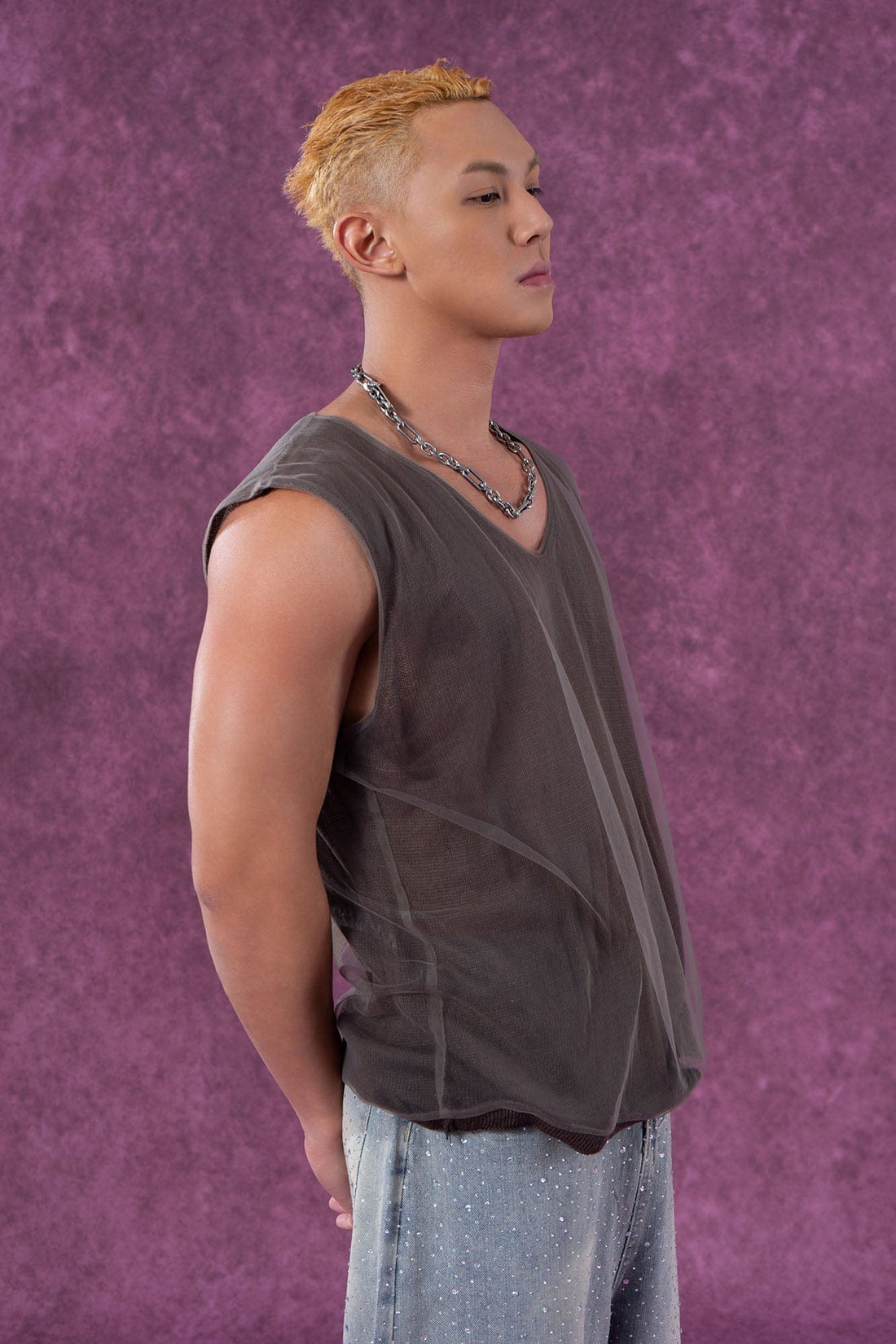 CLP Sheer-Layered V-Neck Oversized Tank Top-Tank Top-M-Apricot-Free Shipping Leatheretro