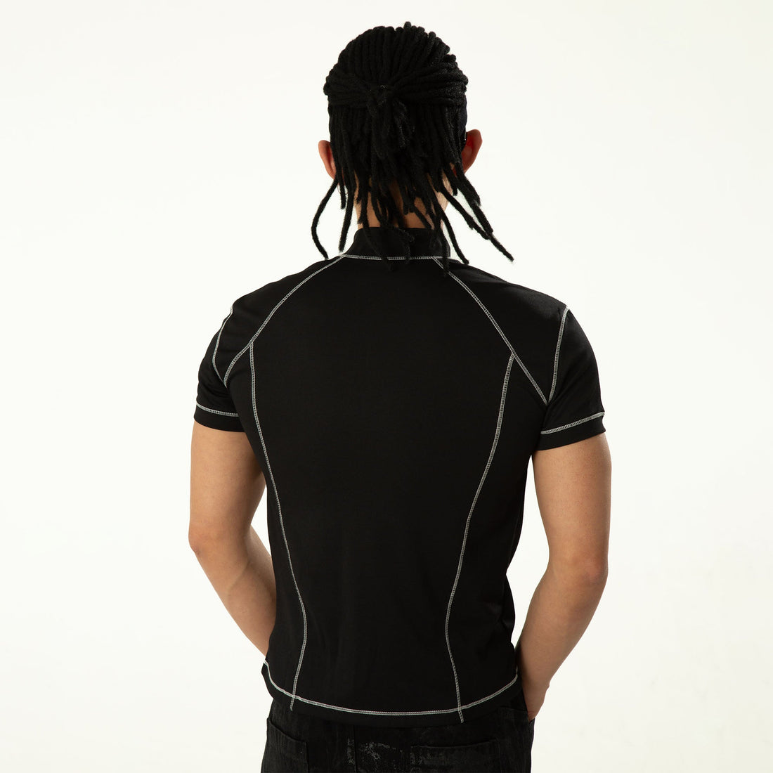 CLP Contrast Stitch Zip-Neck Tee-L/S Tee-M (Preorder)-Free Shipping Leatheretro