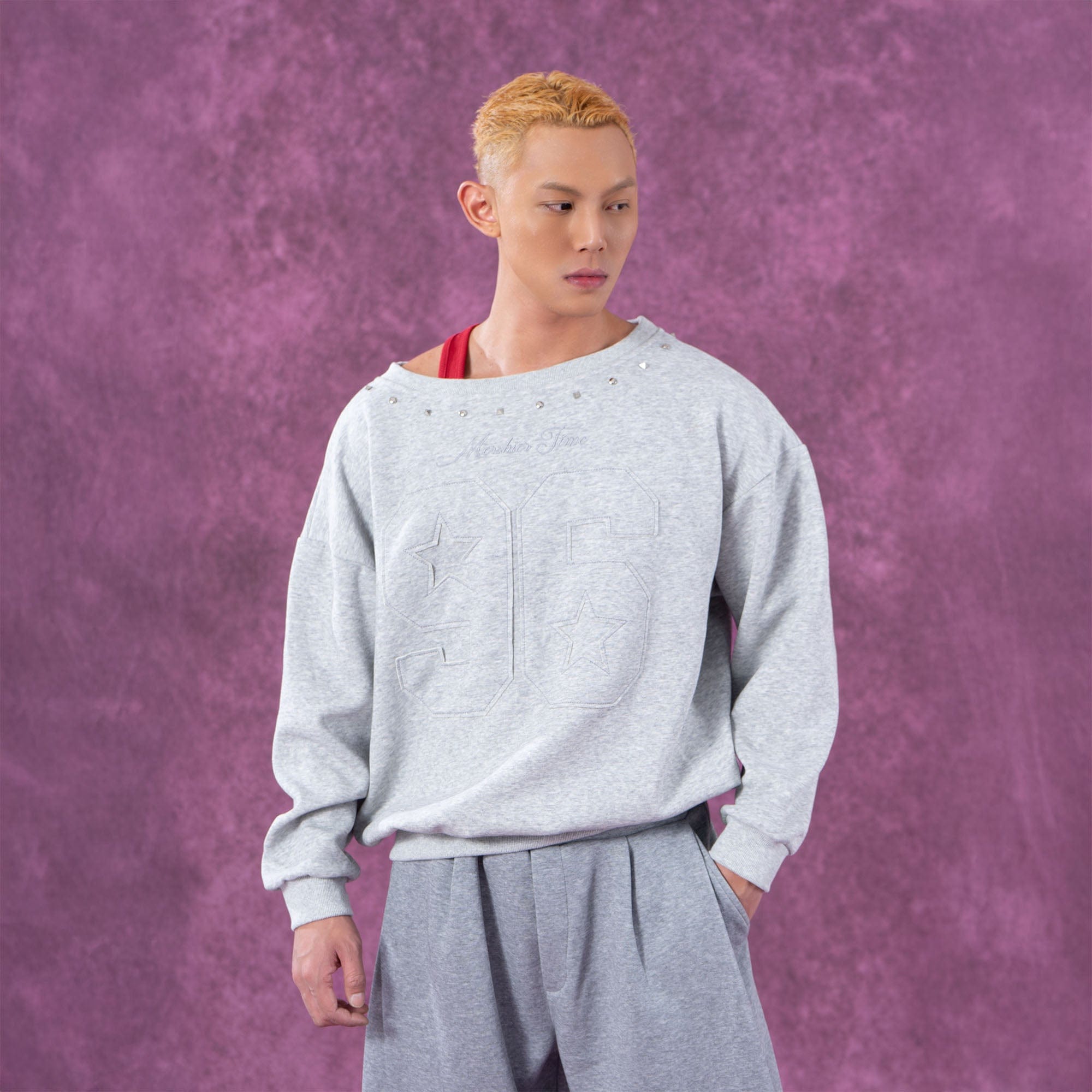 CLP No.96 Patch Studded Sweatshirt-Sweatshirt-S-Gray-Free Shipping Leatheretro