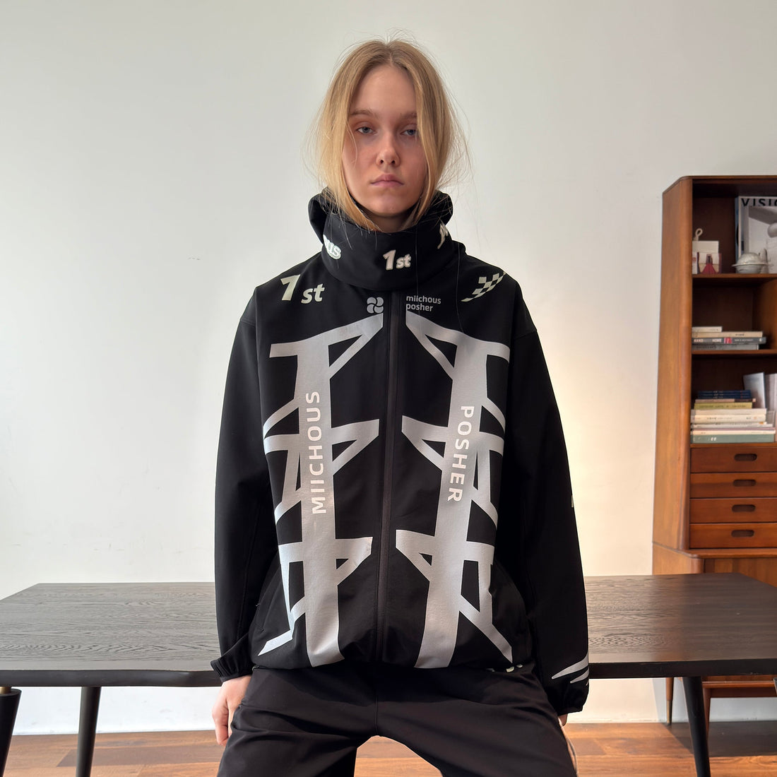 MIICHOUS 1st 3A Graphic Oversized Hooded Windbreaker-Jacket-S-Free Shipping Leatheretro