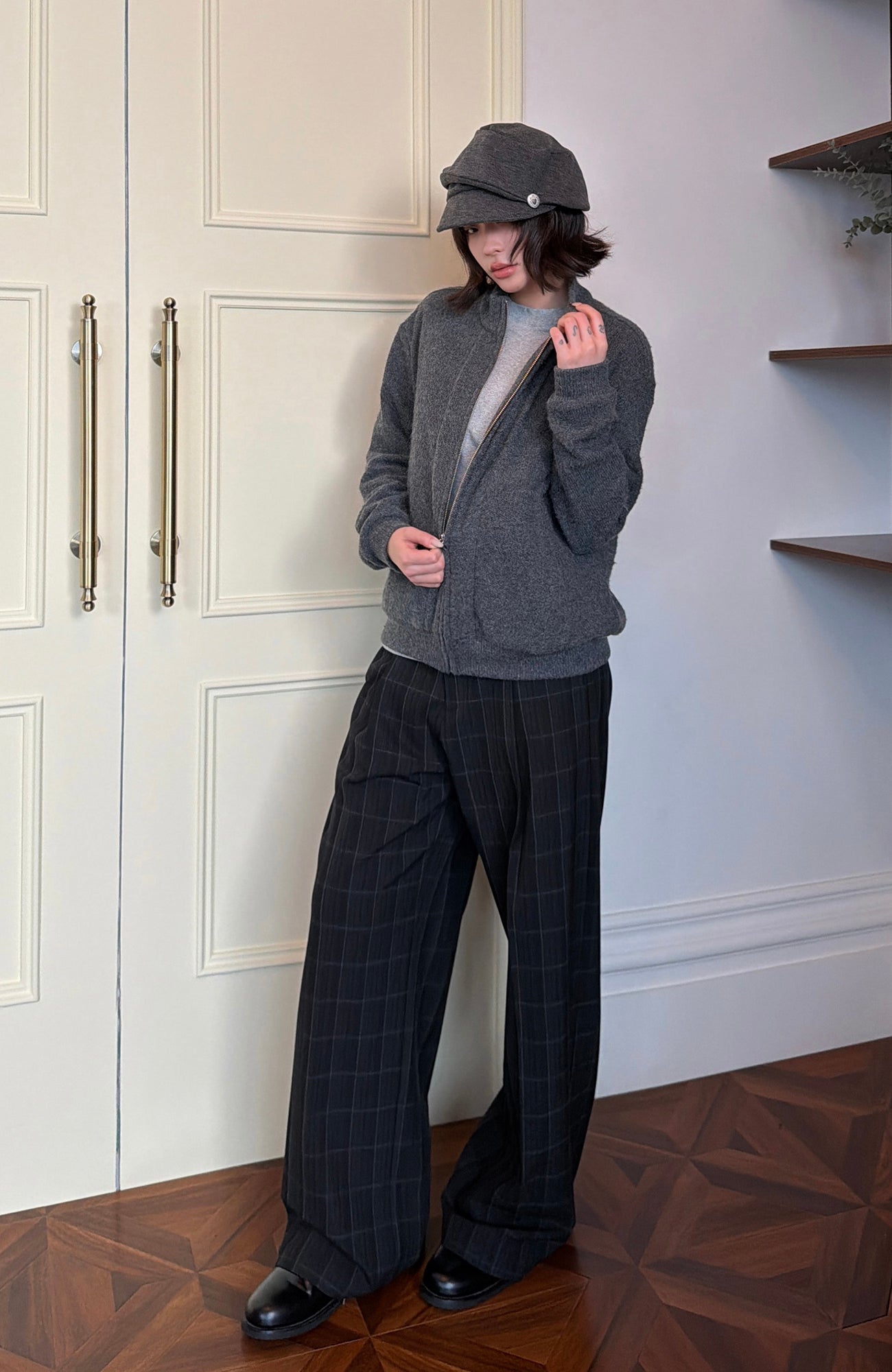 OKAYTHXBYE Retro Checks Pleated Trousers-Pants-S-Free Shipping Leatheretro