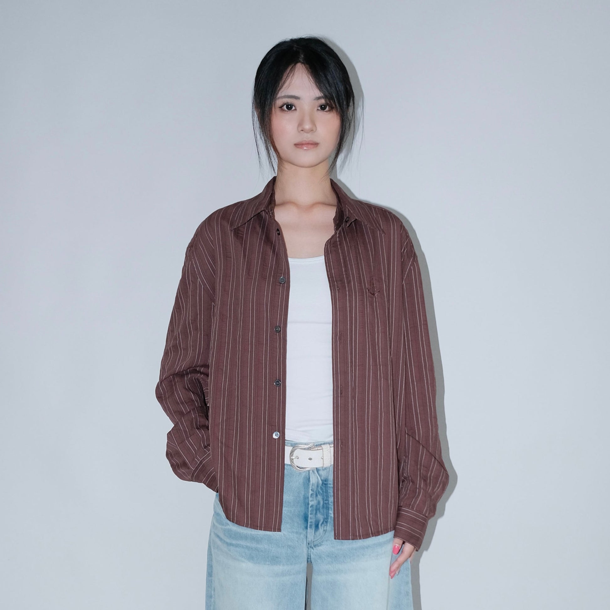 IN EXISTENCE Pinstriped Detachable-Collar Shirt-Shirt-S-Free Shipping Leatheretro