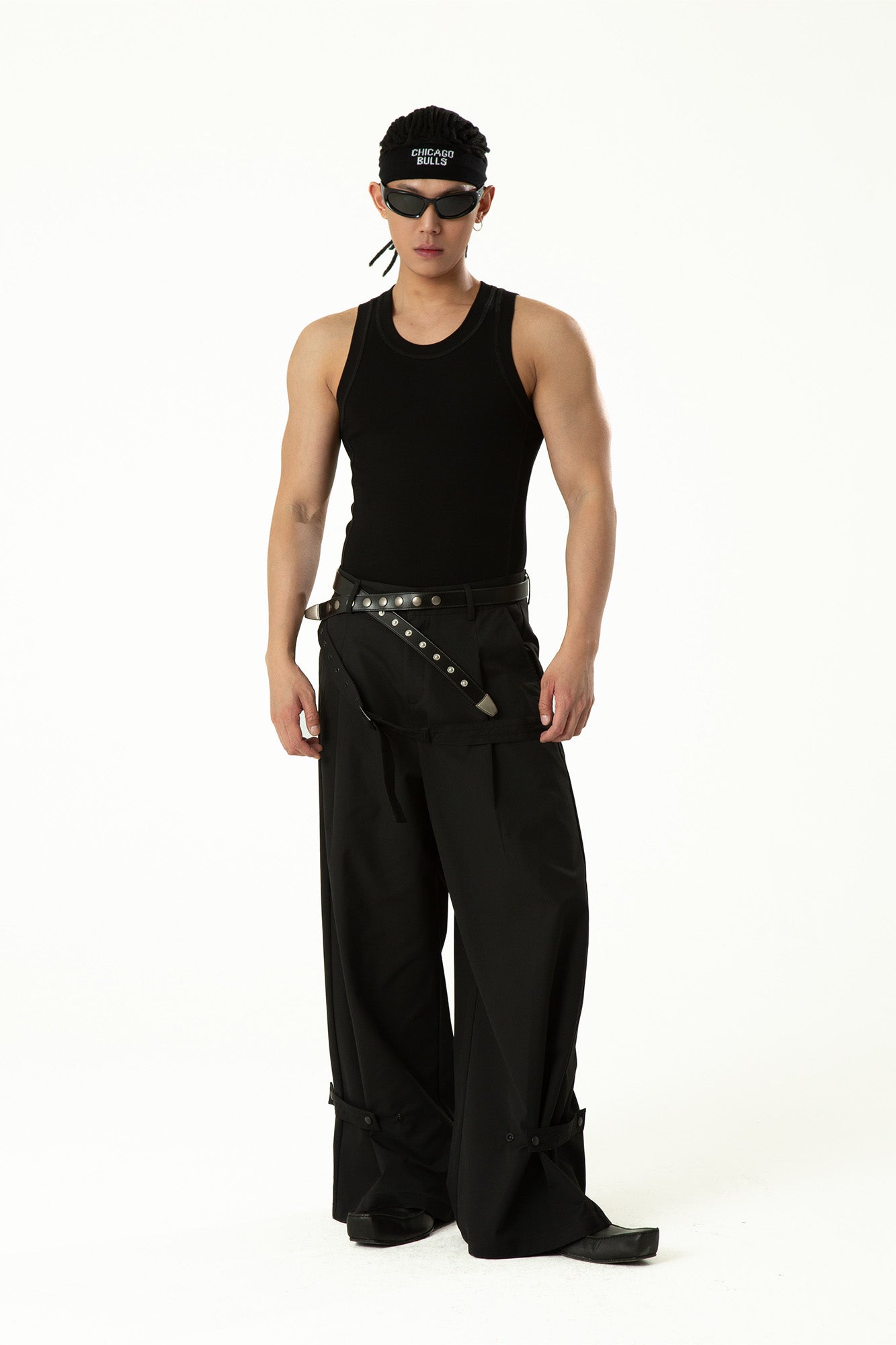 CLP Draped Wide-Leg Belted Pants-Pants-M-With waistband-Free Shipping Leatheretro