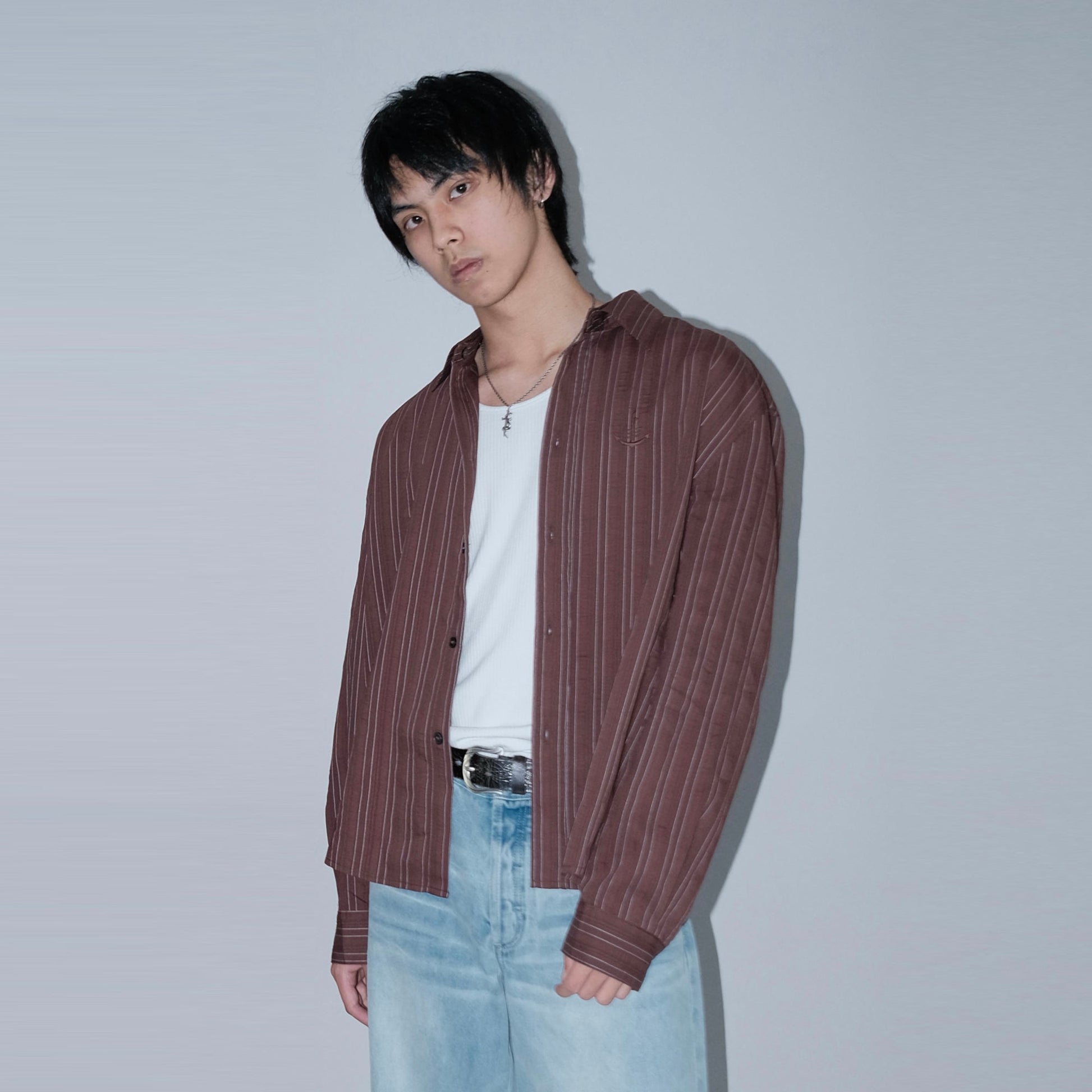 IN EXISTENCE Pinstriped Detachable-Collar Shirt-Shirt-S-Free Shipping Leatheretro