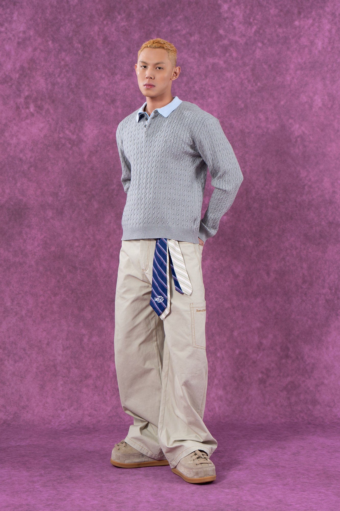 CLP Preppy Faux-Layer Cable Knit Sweater-Sweater-M-Gray-Free Shipping Leatheretro