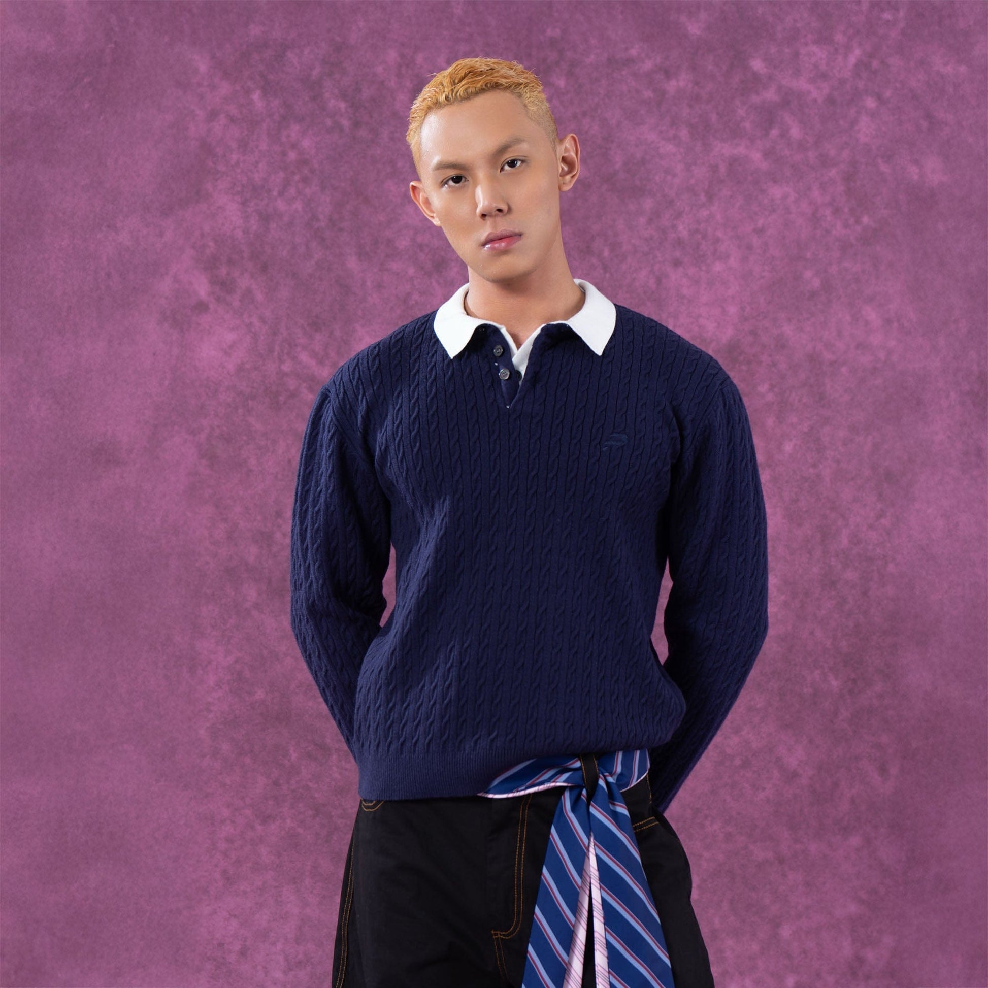 CLP Preppy Faux-Layer Cable Knit Sweater-Sweater-M-Gray-Free Shipping Leatheretro