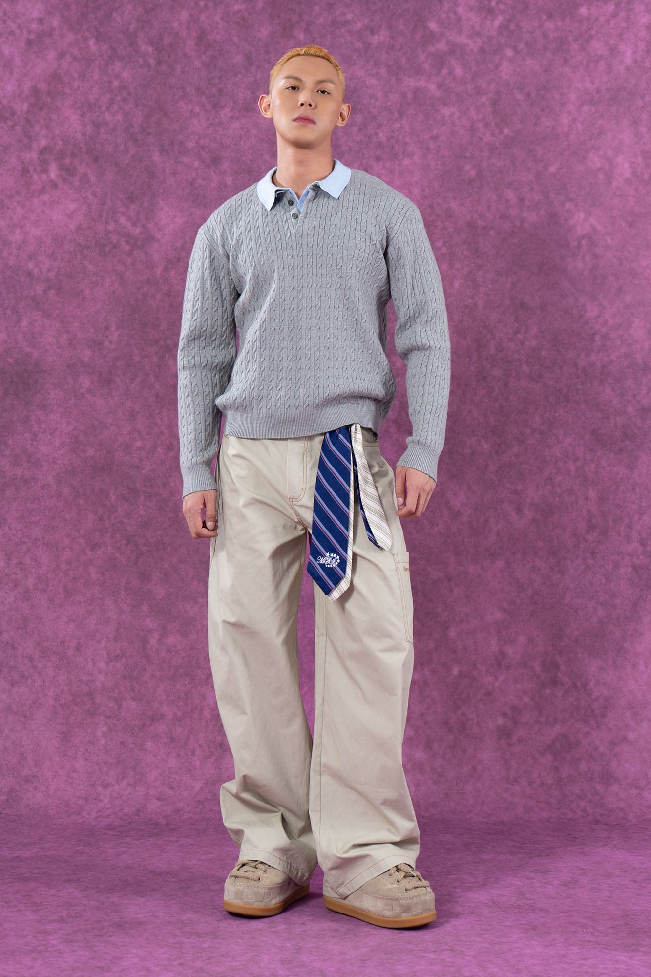 CLP Preppy Faux-Layer Cable Knit Sweater-Sweater-M-Gray-Free Shipping Leatheretro