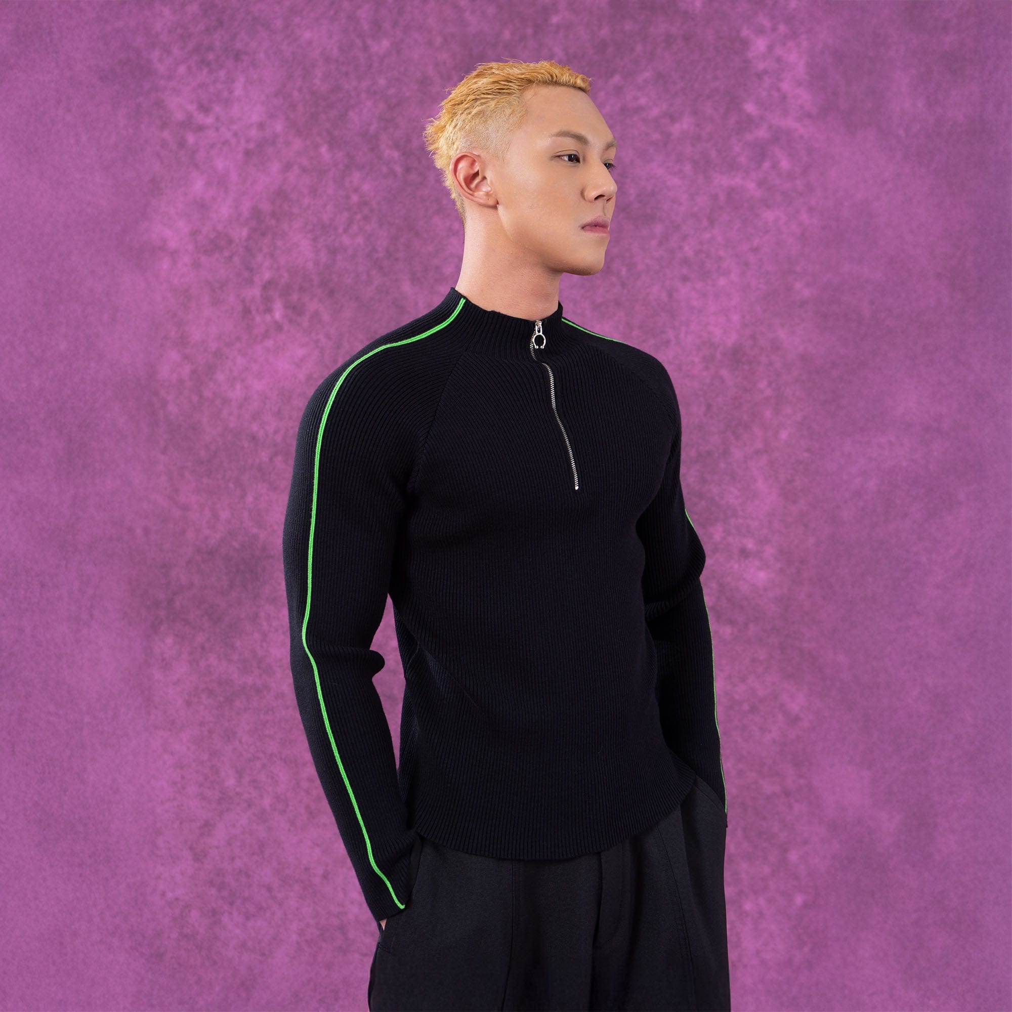 CLP Raglan Half-Zip Ribbed Slim Sweater-Sweater-M-Free Shipping Leatheretro