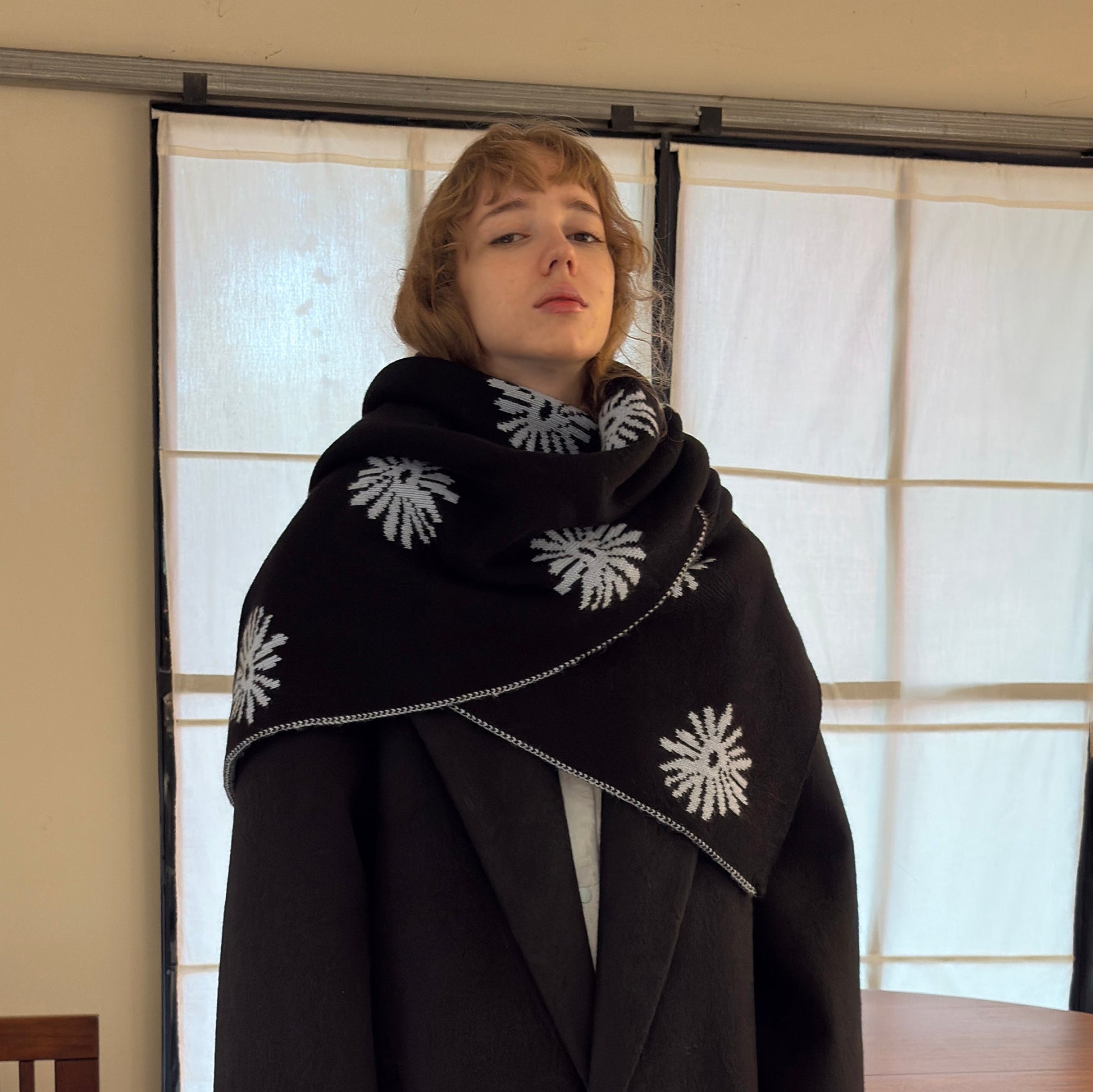 MIICHOUS Snowflake Jacquard Reversible Wool-Blend Scarf-Black-Free Shipping Leatheretro