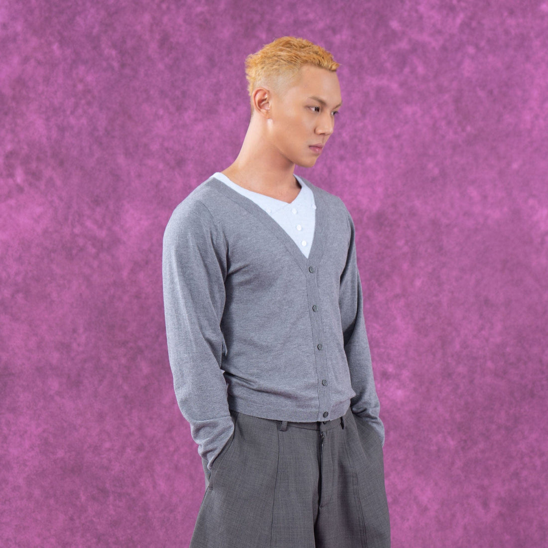 CLP Layered V-Neck Cardigan-Sweater-M-Free Shipping Leatheretro