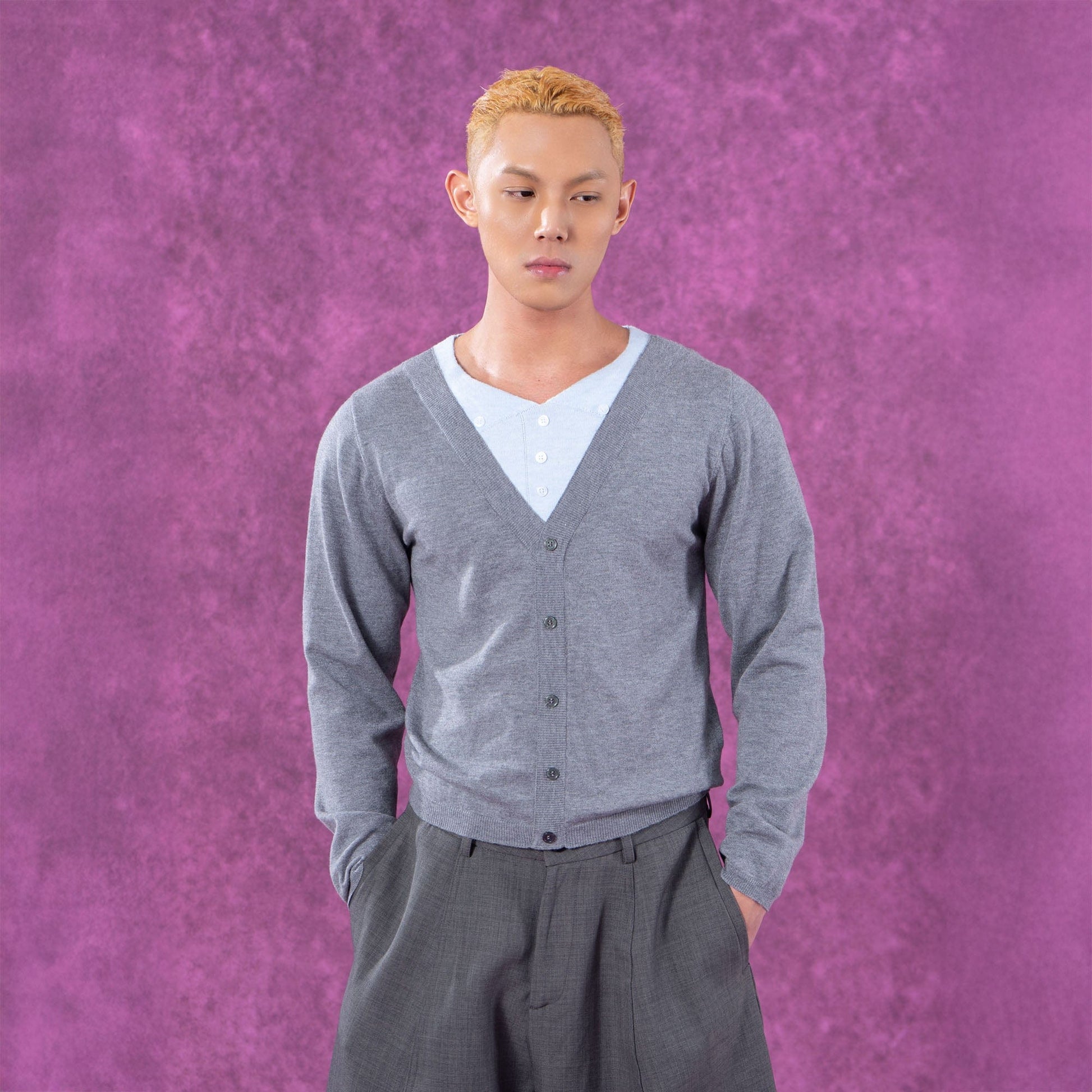 CLP Layered V-Neck Cardigan-Sweater-M-Free Shipping Leatheretro