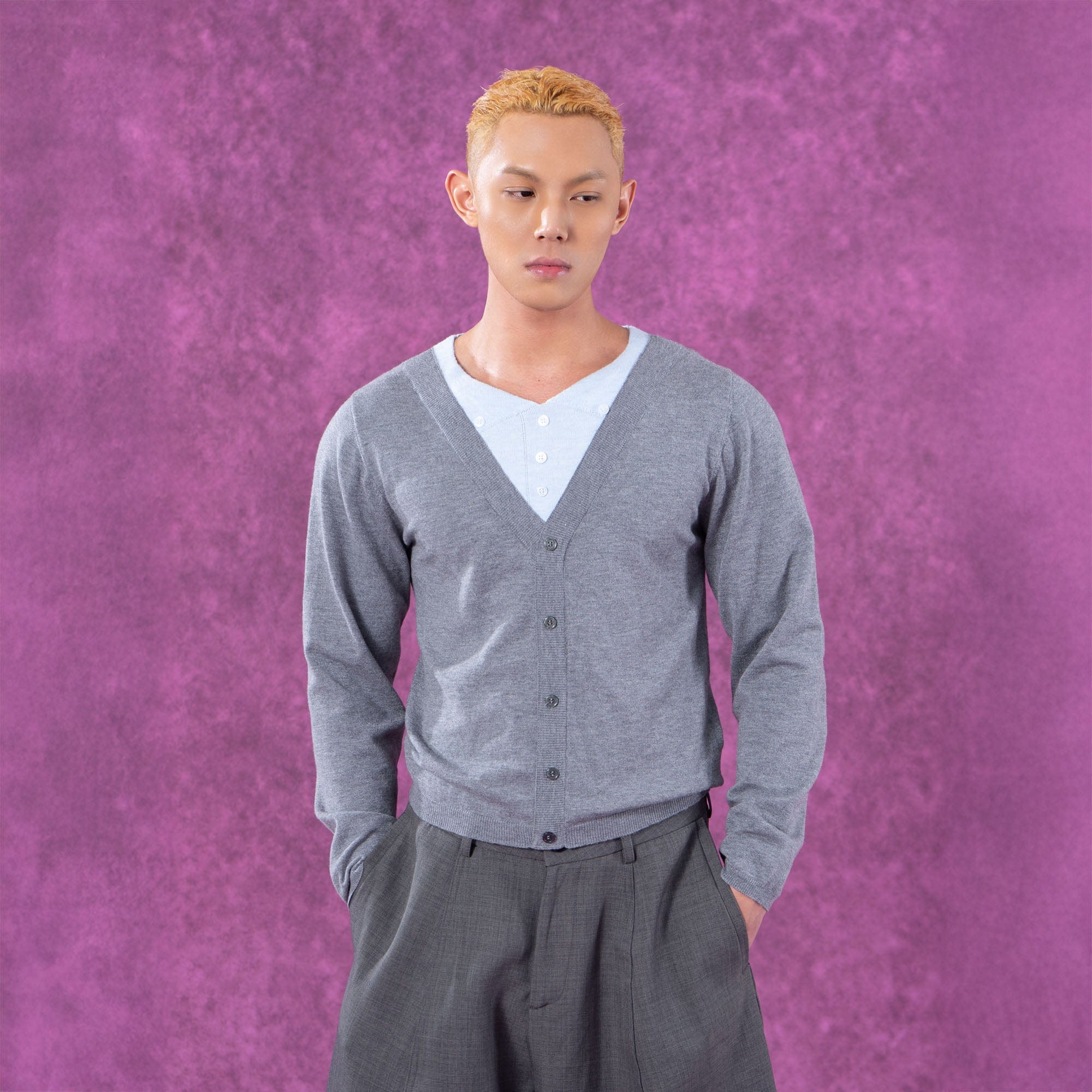 CLP Layered V-Neck Cardigan-Sweater-M-Free Shipping Leatheretro