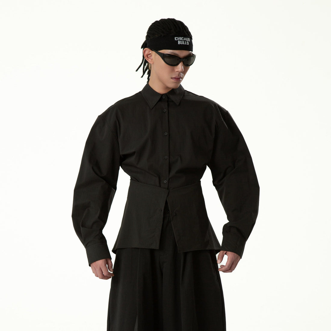 CLP Tailored Waist-Cinched Shirt-Shirt-S-Black-Free Shipping Leatheretro