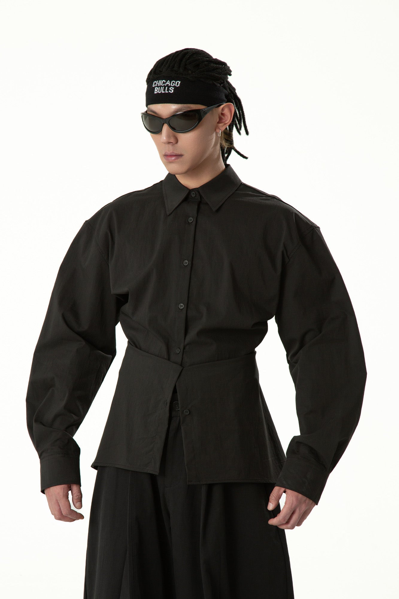 CLP Tailored Waist-Cinched Shirt-Shirt-S-Black-Free Shipping Leatheretro