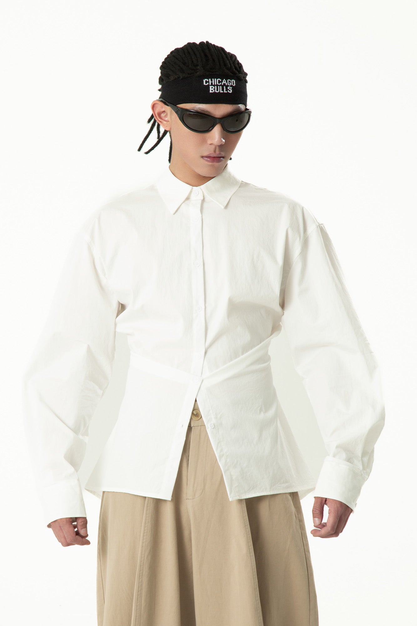 CLP Tailored Waist-Cinched Shirt-Shirt-S-Black-Free Shipping Leatheretro