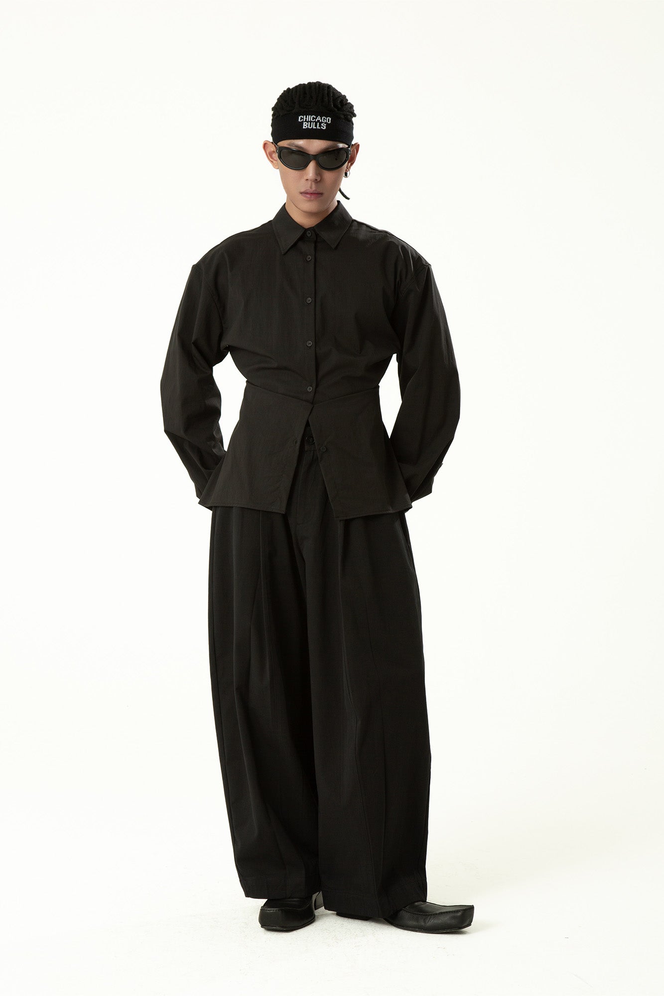 CLP Tailored Waist-Cinched Shirt-Shirt-S-Black-Free Shipping Leatheretro