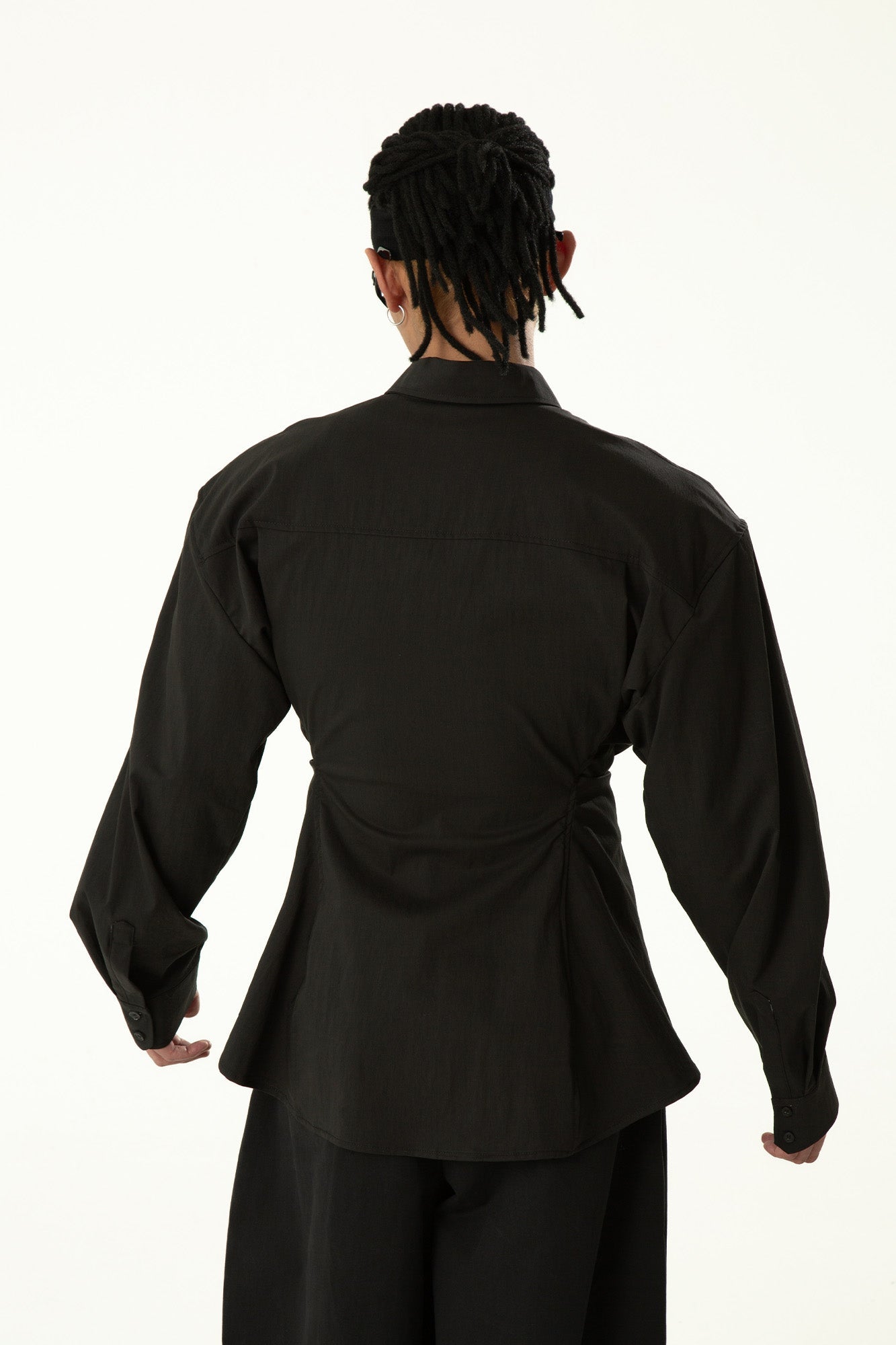 CLP Tailored Waist-Cinched Shirt-Shirt-S-Black-Free Shipping Leatheretro
