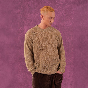 CLP Crochet Rose Wool-Blend Sweater-Sweater-M-Khaki-Free Shipping Leatheretro