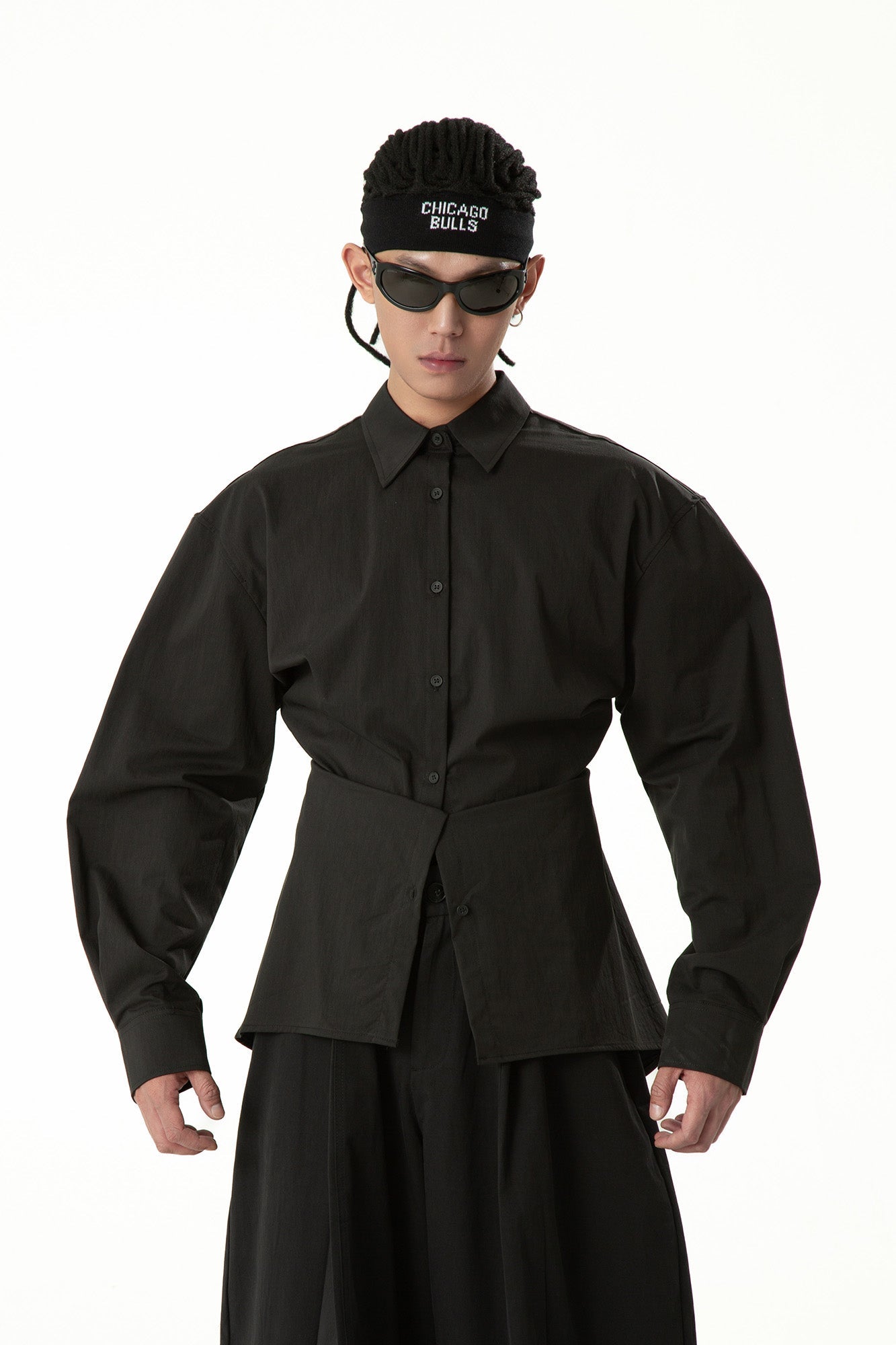CLP Tailored Waist-Cinched Shirt-Shirt-S-Black-Free Shipping Leatheretro