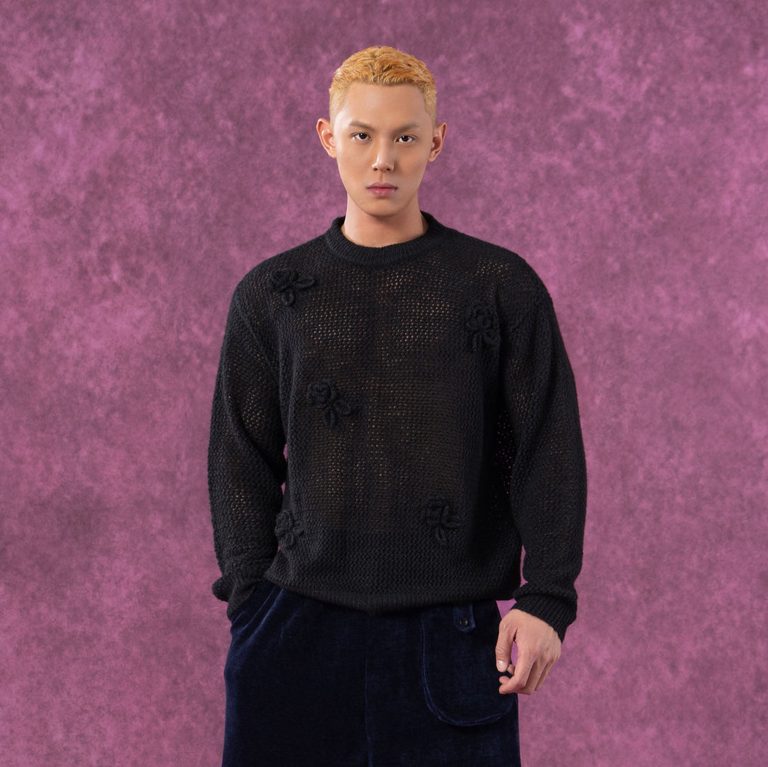 CLP Crochet Rose Wool-Blend Sweater-Sweater-M-Khaki-Free Shipping Leatheretro