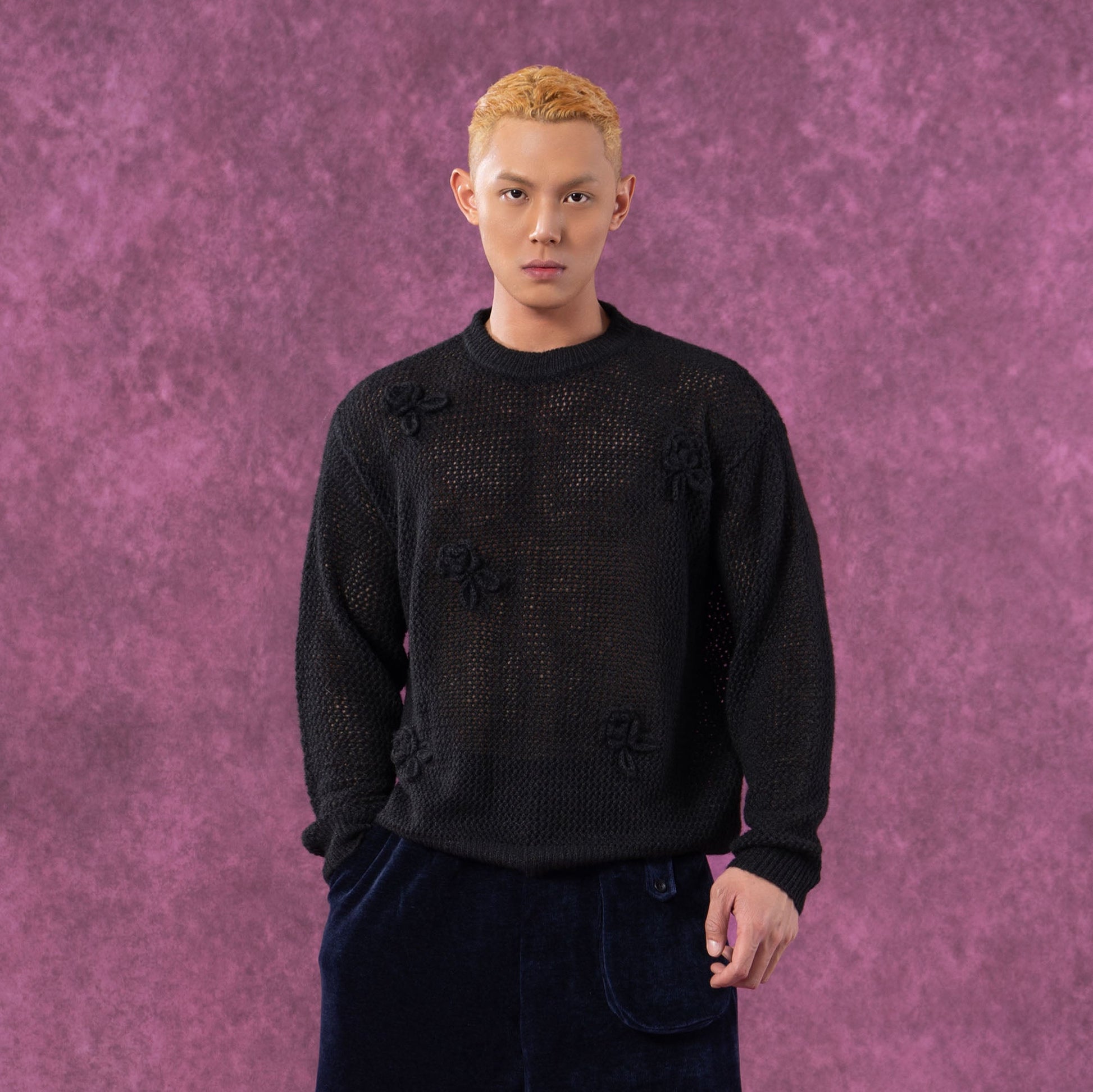 CLP Crochet Rose Wool-Blend Sweater-Sweater-M-Khaki-Free Shipping Leatheretro