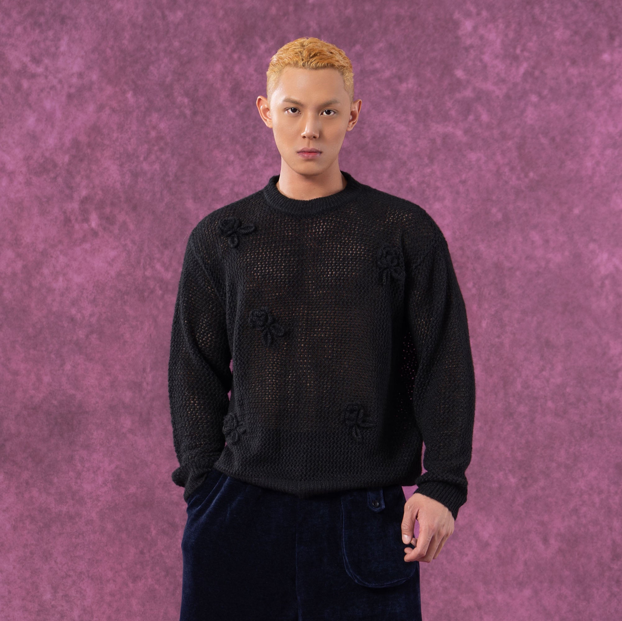 CLP Crochet Rose Wool-Blend Sweater-Sweater-M-Khaki-Free Shipping Leatheretro