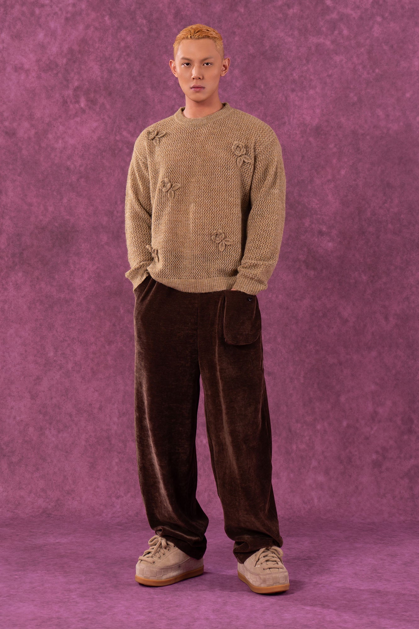 CLP Crochet Rose Wool-Blend Sweater-Sweater-M-Khaki-Free Shipping Leatheretro