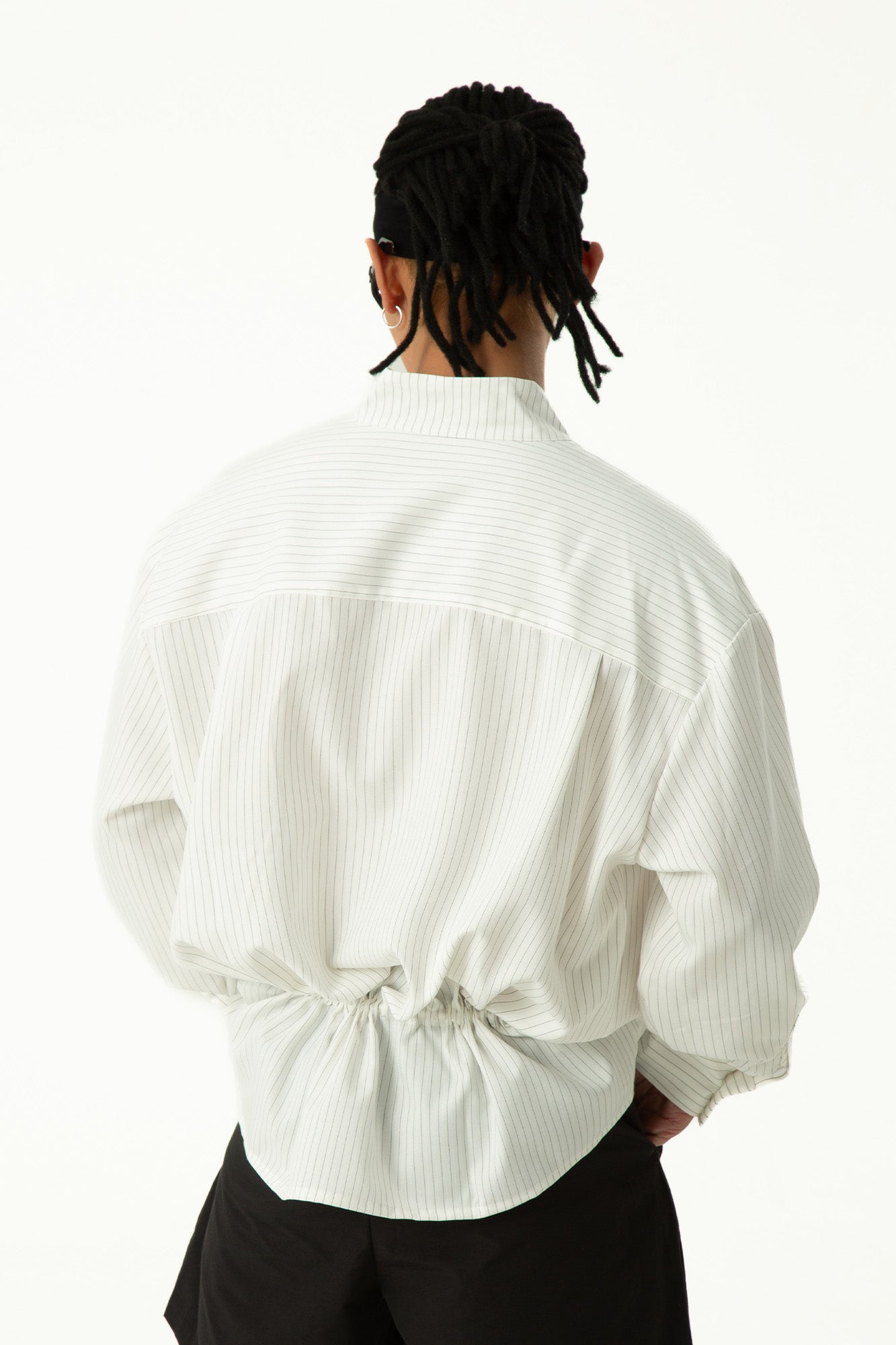 CLP Drawstring Waist Striped V-Neck Shirt-Shirt-M-Free Shipping Leatheretro