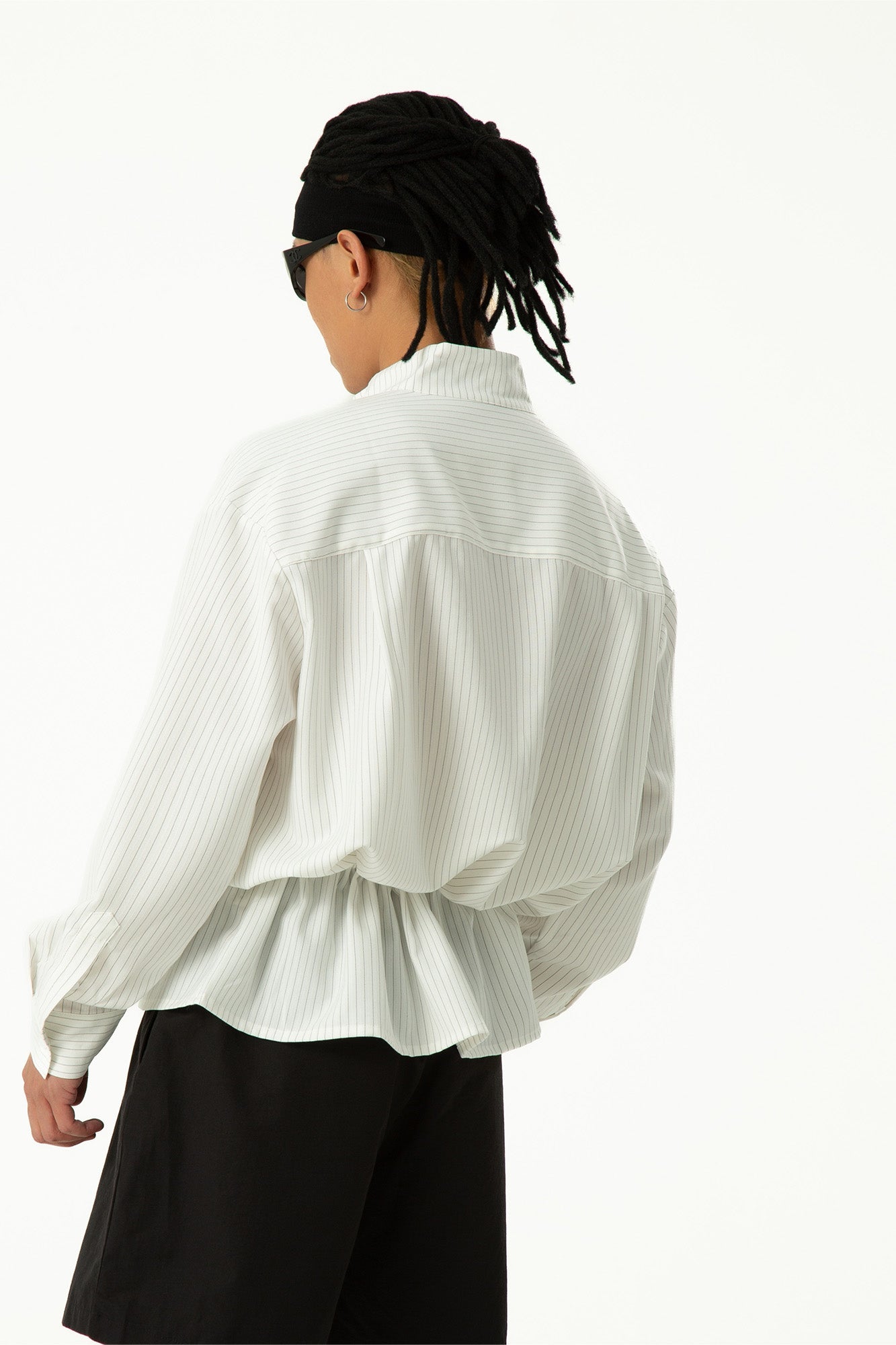 CLP Drawstring Waist Striped V-Neck Shirt-Shirt-M-Free Shipping Leatheretro