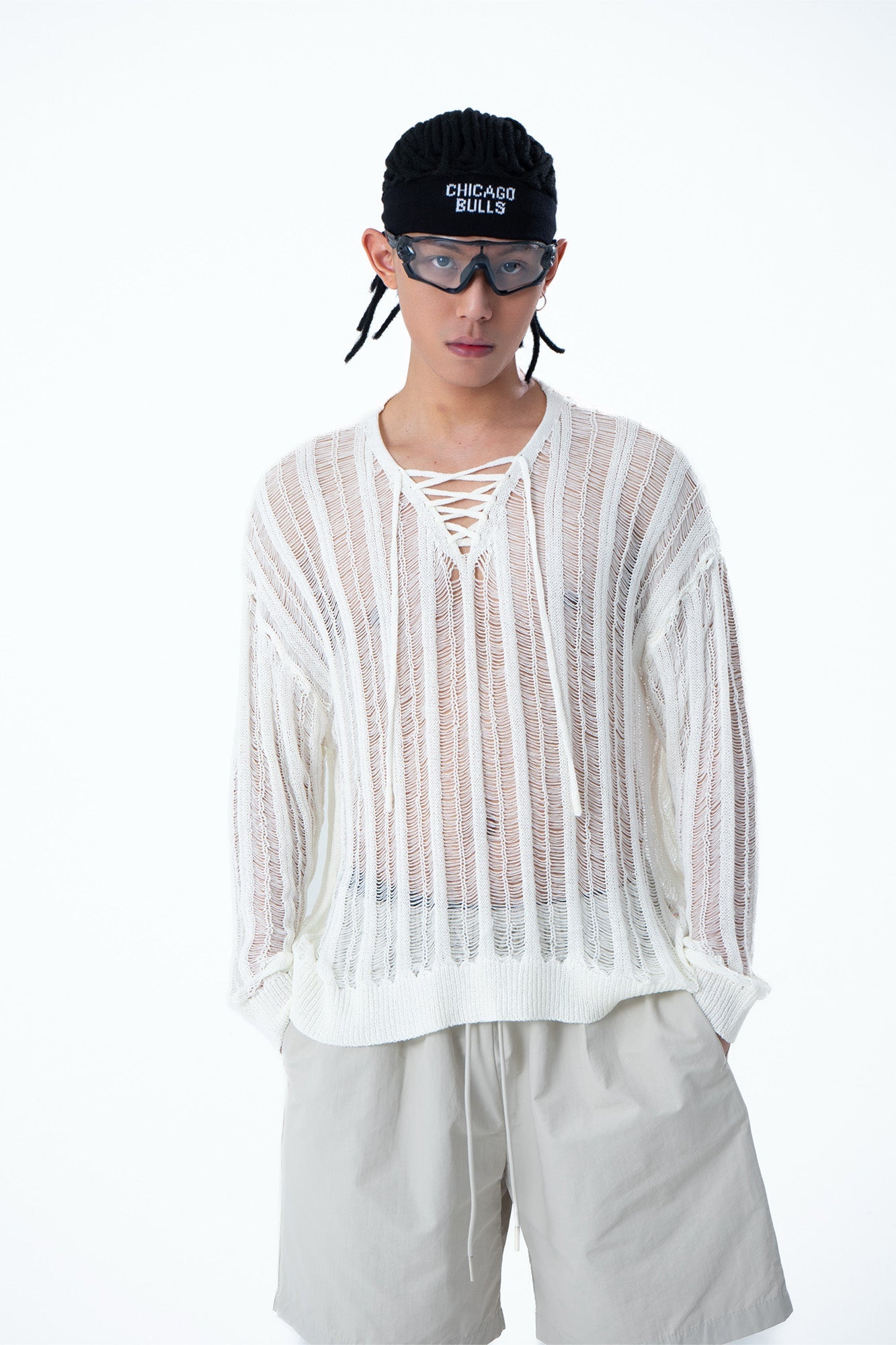 CLP Sheer Striped Open-Knit Sweater-Sweater-S-Black-Free Shipping Leatheretro