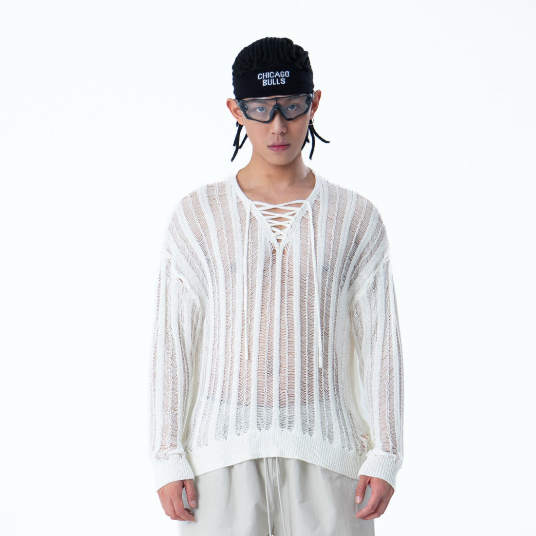 CLP Sheer Striped Open-Knit Sweater-Sweater-S-Black-Free Shipping Leatheretro