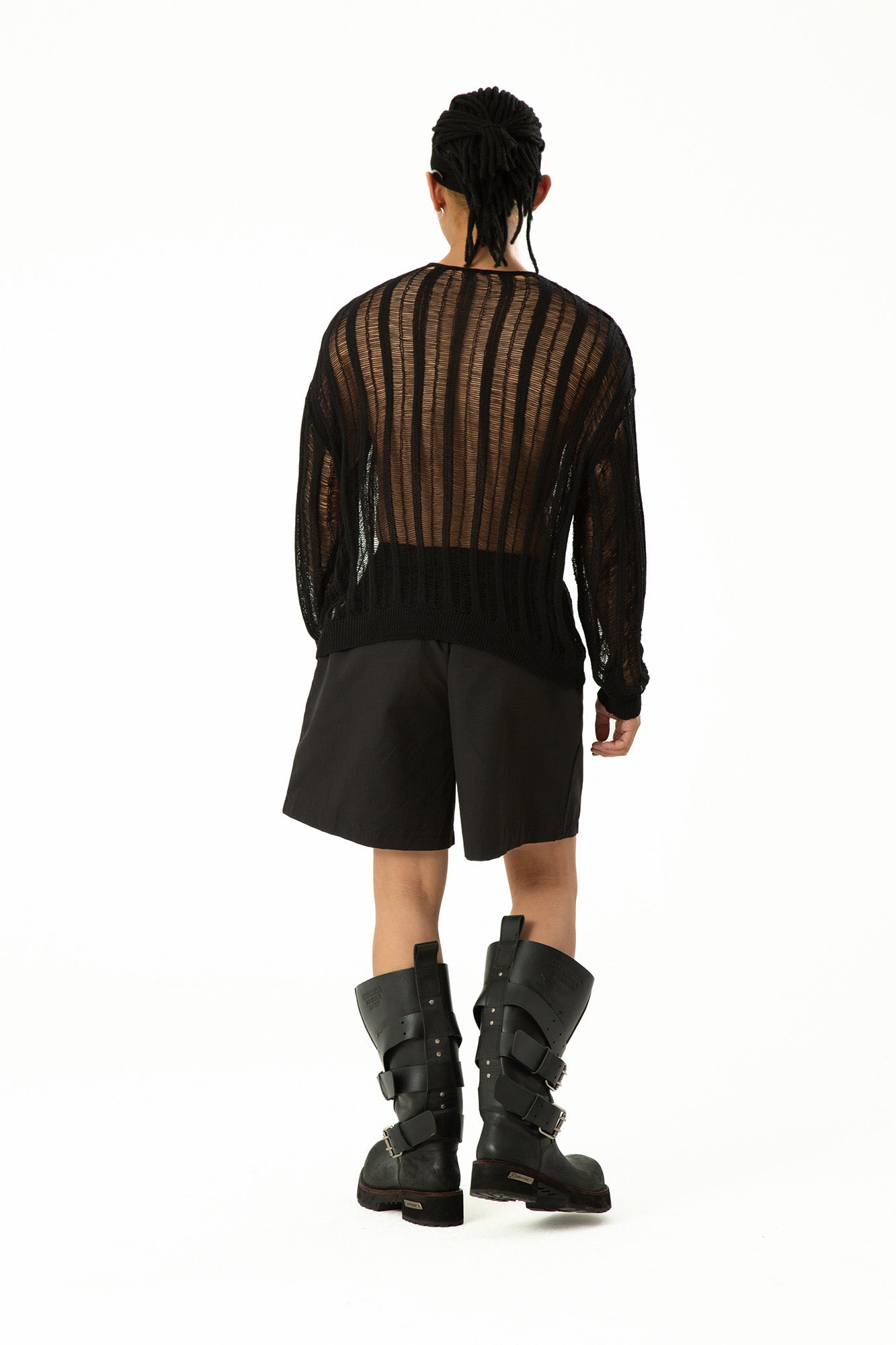 CLP Sheer Striped Open-Knit Sweater-Sweater-S-Black-Free Shipping Leatheretro
