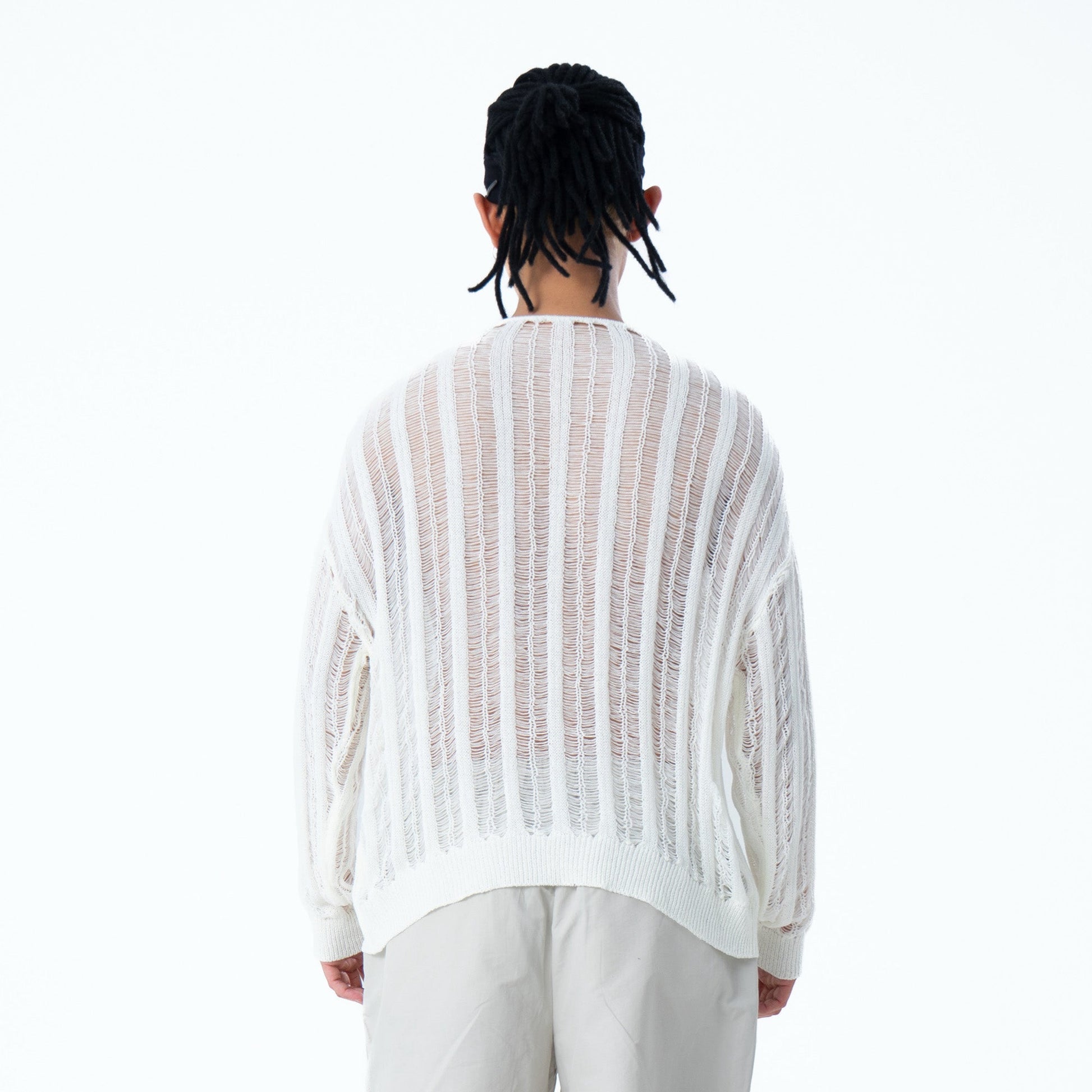 CLP Sheer Striped Open-Knit Sweater-Sweater-S-Black-Free Shipping Leatheretro