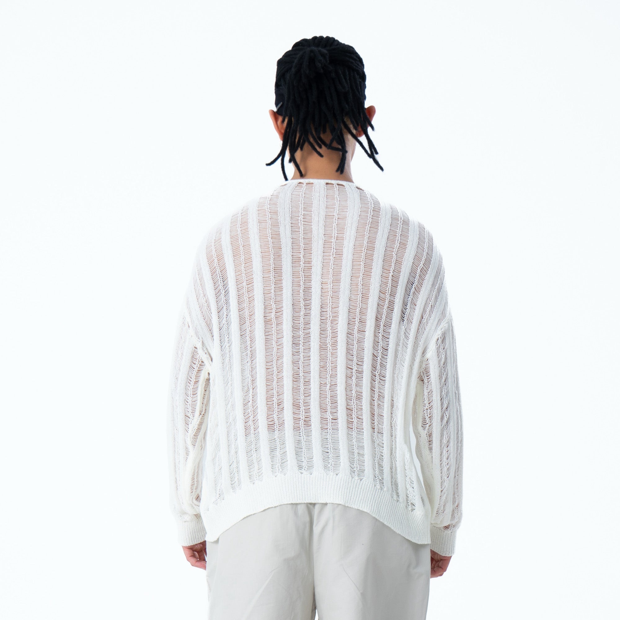 CLP Sheer Striped Open-Knit Sweater-Sweater-S-Black-Free Shipping Leatheretro