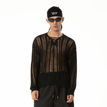 CLP Sheer Striped Open-Knit Sweater-Sweater-S-Black-Free Shipping Leatheretro