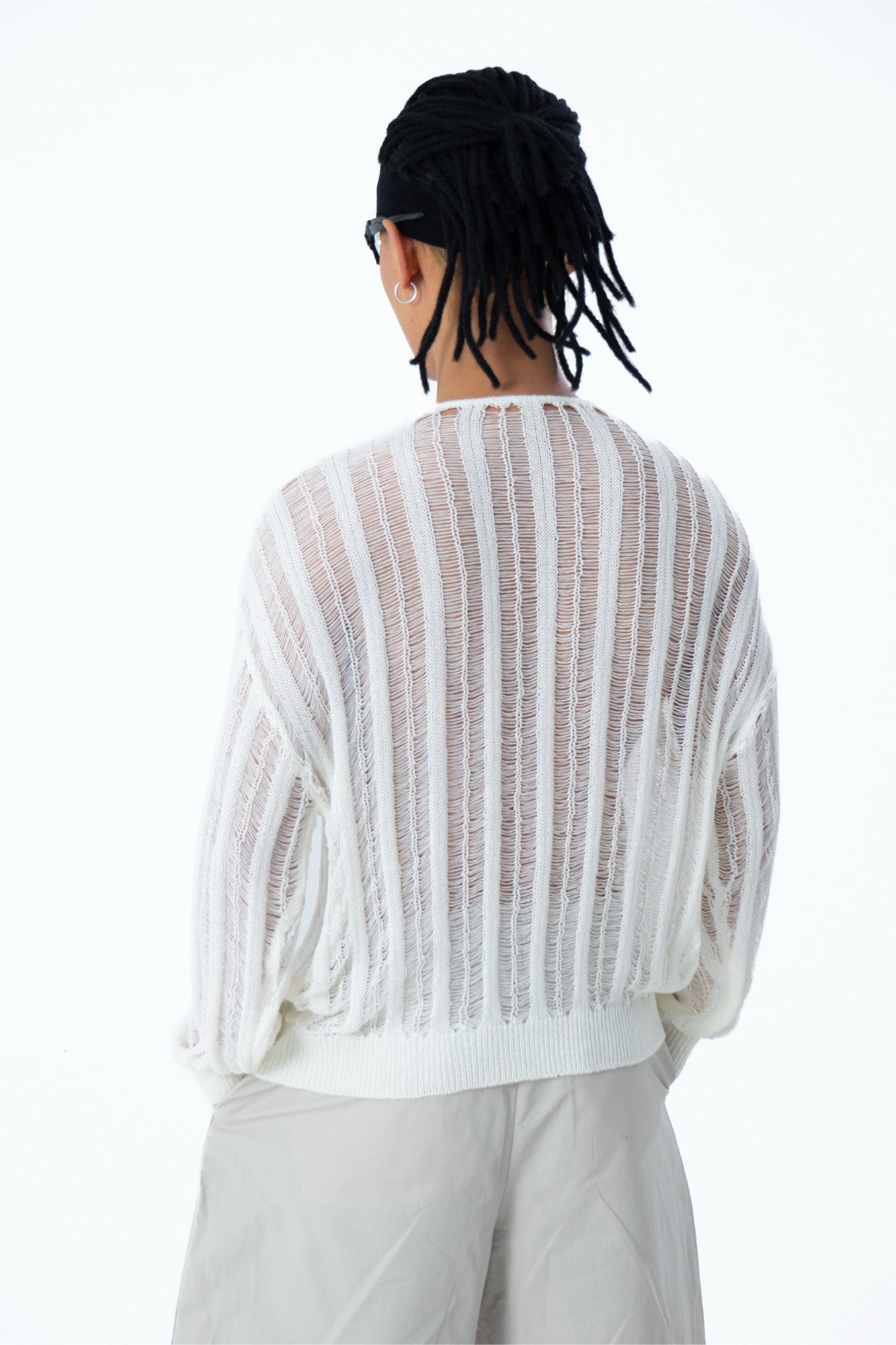 CLP Sheer Striped Open-Knit Sweater-Sweater-S-Black-Free Shipping Leatheretro